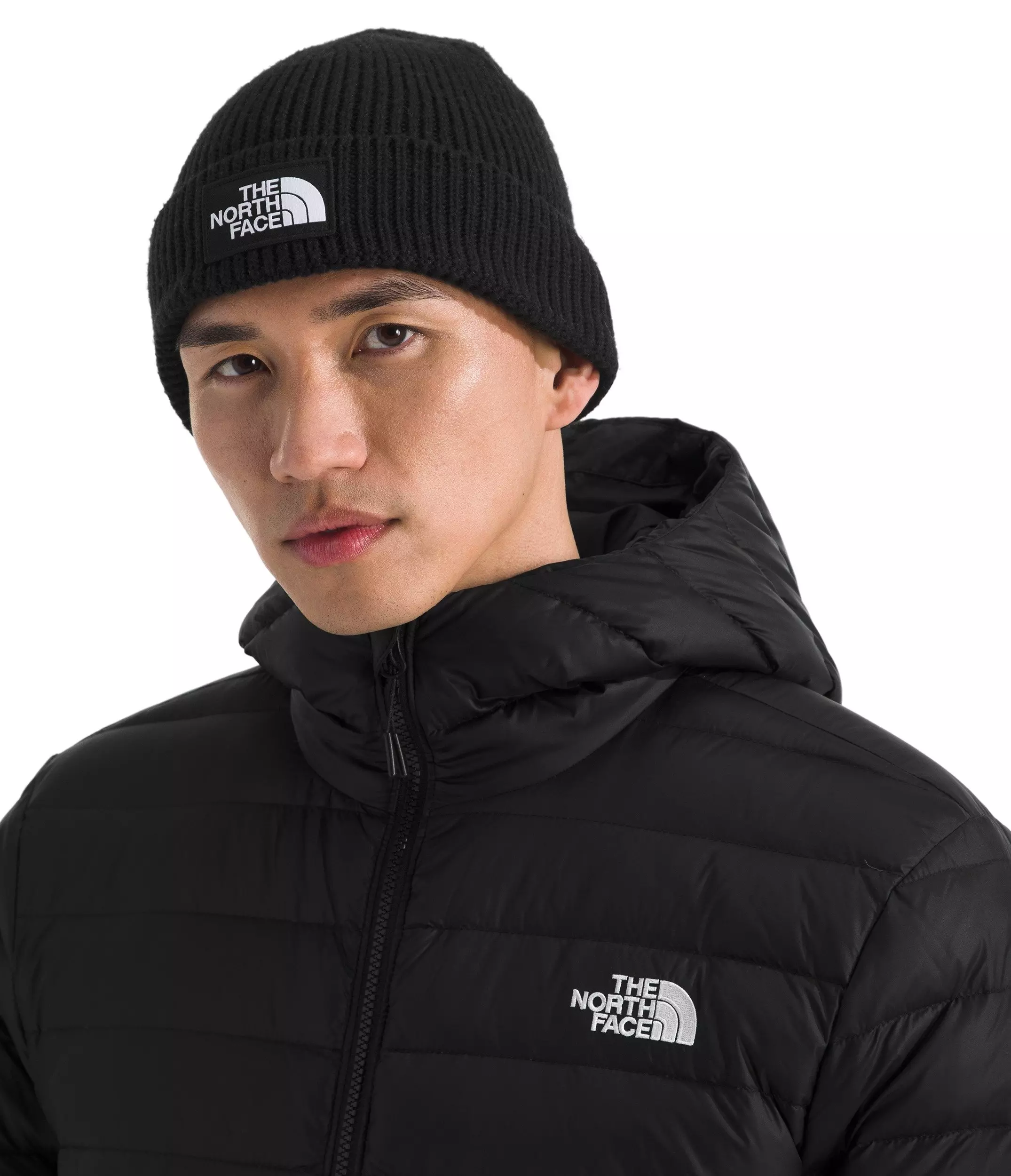 The North Face Logo Box Cuffed Beanie-Black - BLACK
