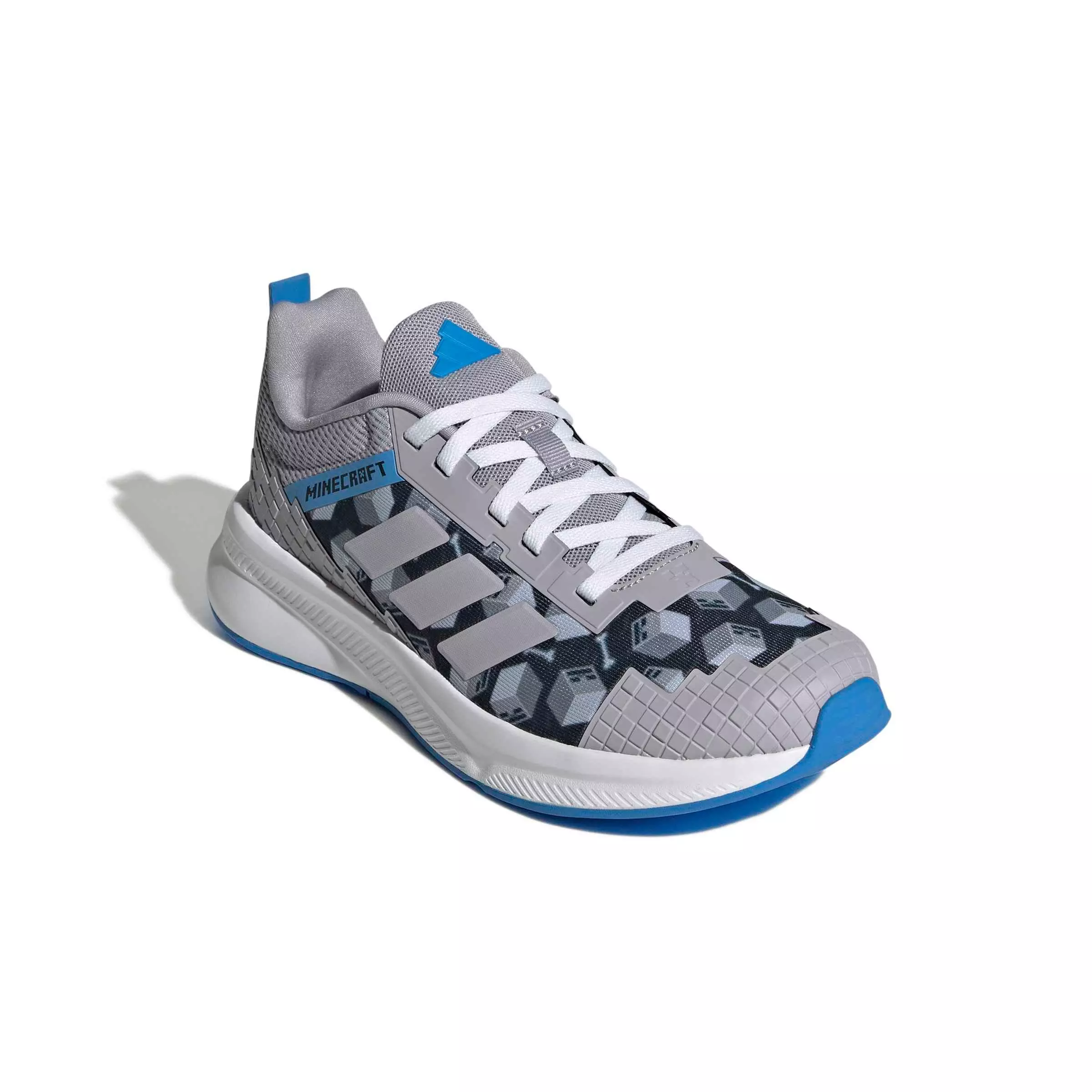 adidas Minecraft Fortarun 4.0 "Glory Grey/Glory Grey/Lucid Ray Blue" Grade School Boys' Shoe - GREY/GREY/BLUE