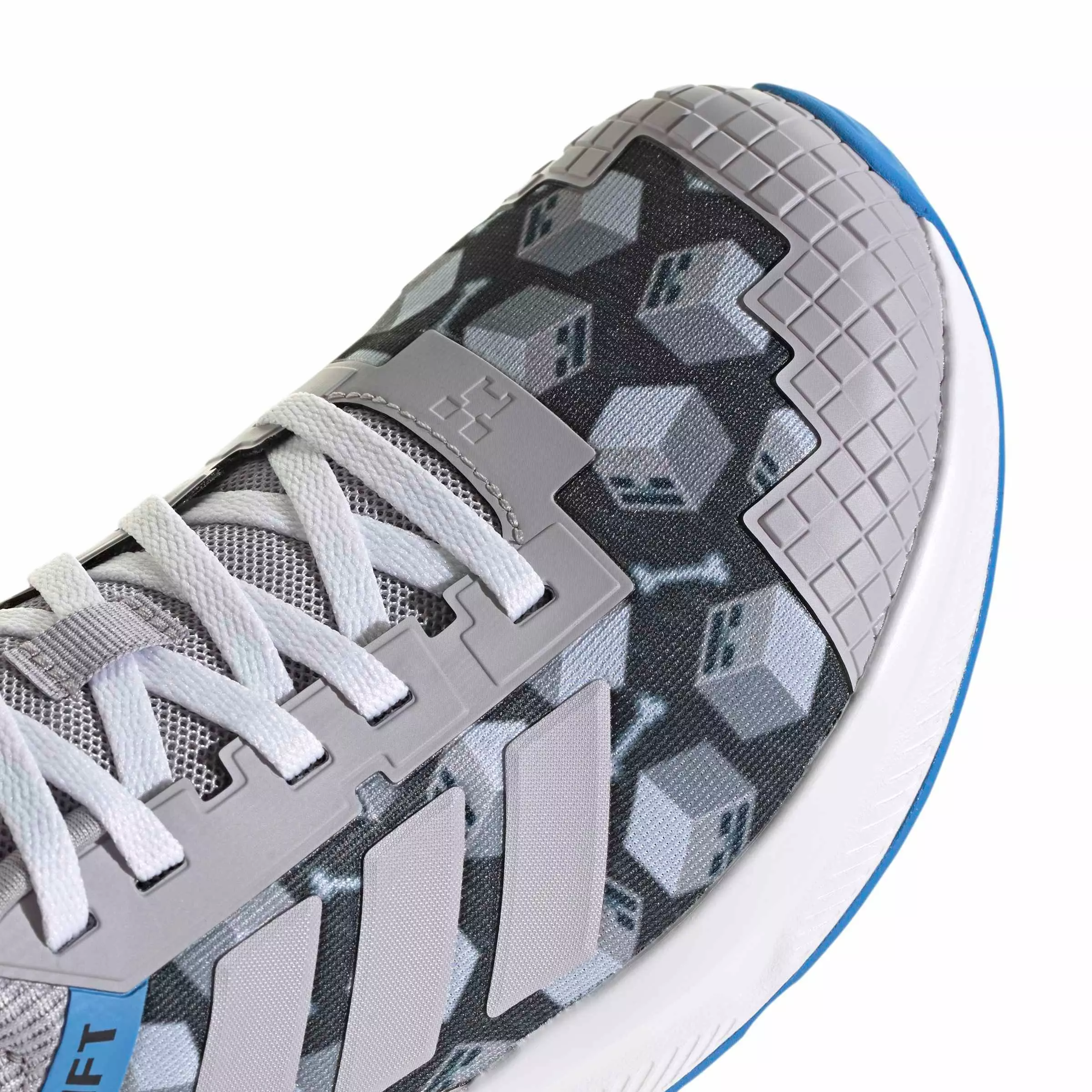 adidas Minecraft Fortarun 4.0 "Glory Grey/Glory Grey/Lucid Ray Blue" Grade School Boys' Shoe - GREY/GREY/BLUE