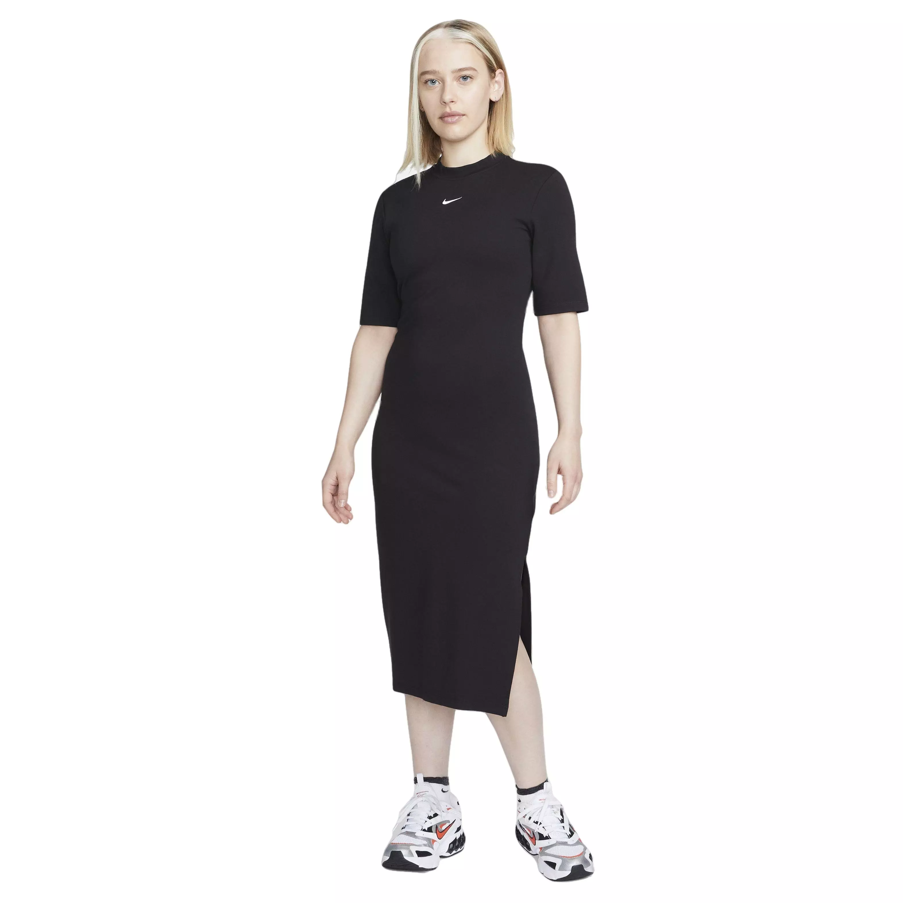 Nike Women's Sportswear Essentials Midi Dress-Black - BLACK