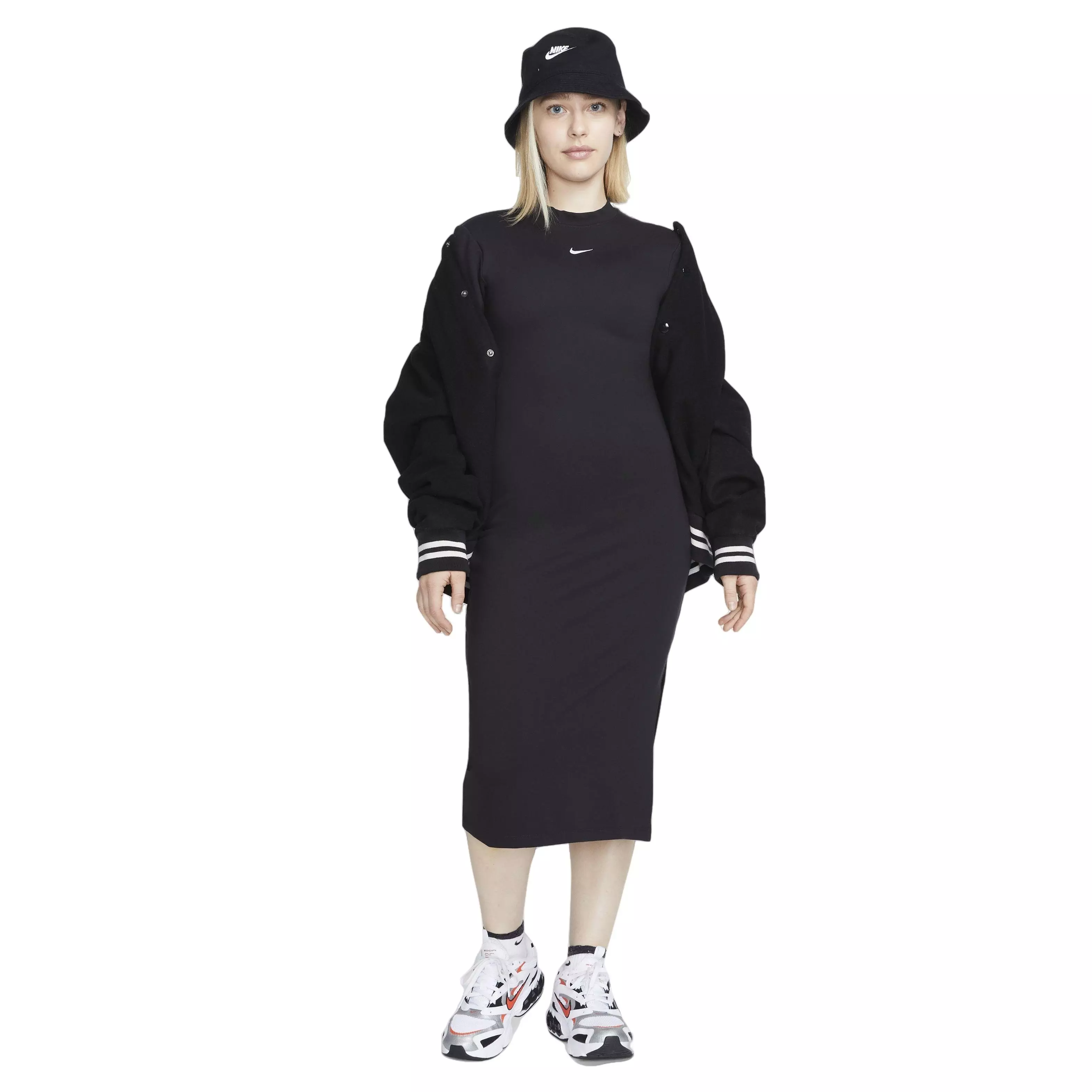 Nike Women's Sportswear Essentials Midi Dress-Black - BLACK