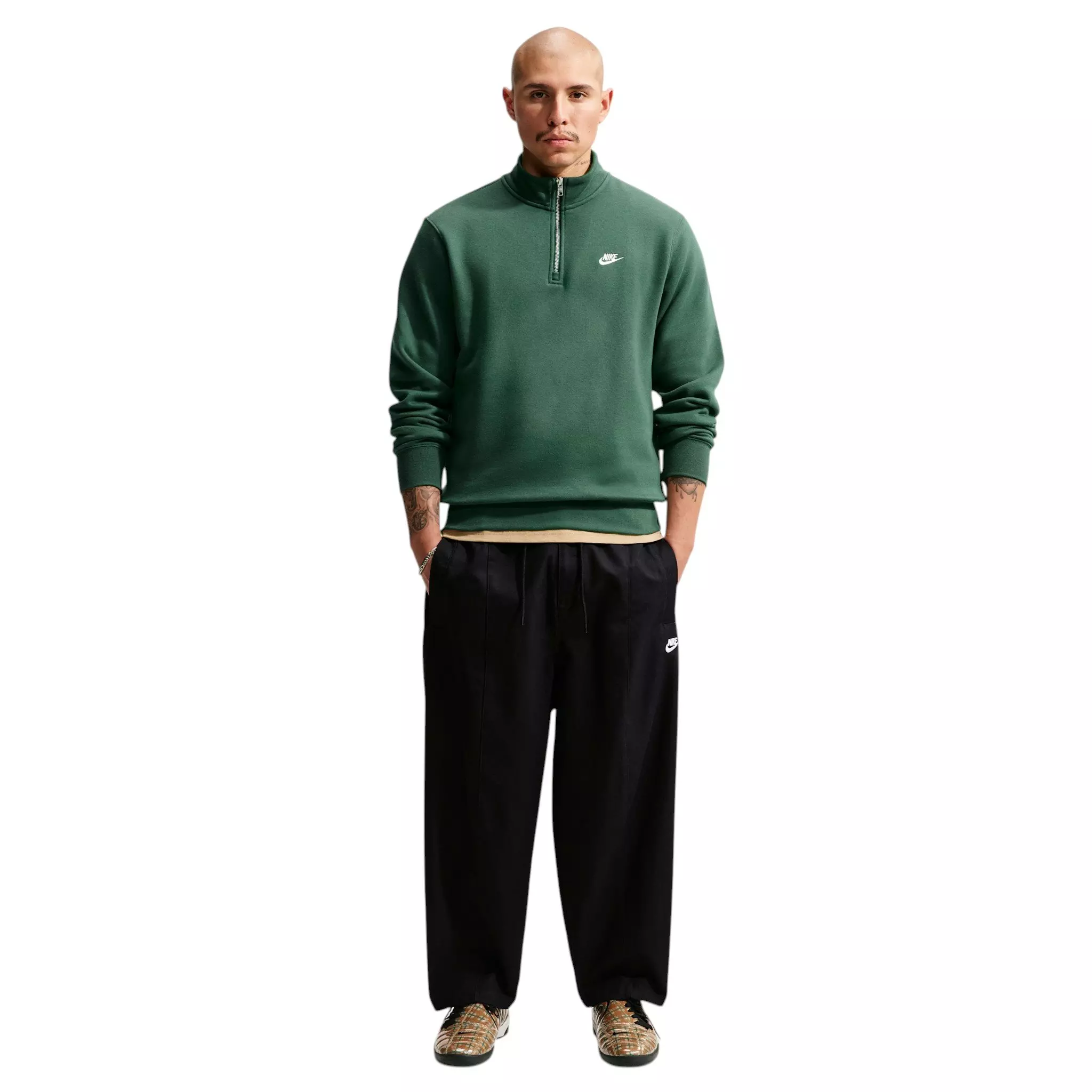 Nike Men's Sportswear Club 1/2-Zip Fleece Top - Green - GREEN