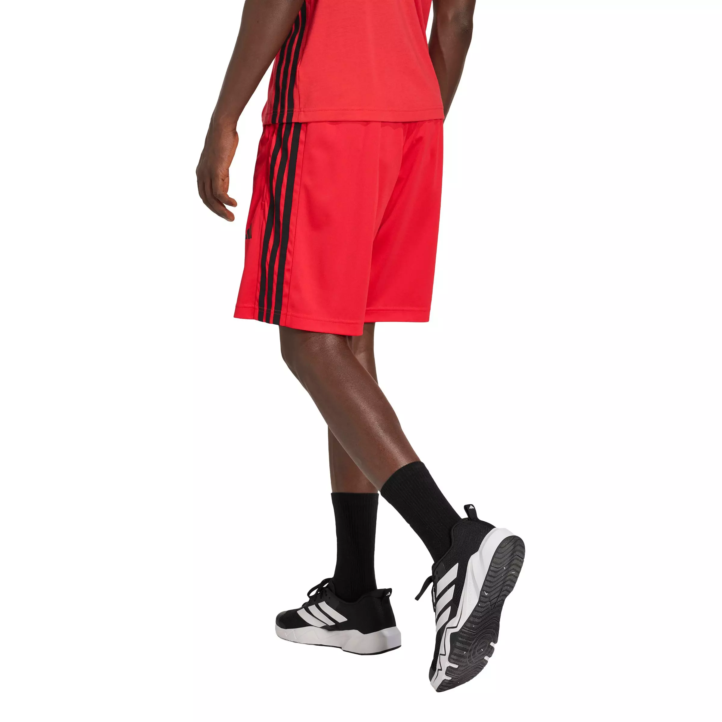 adidas Men's Workout Essentials Base 3-Stripes Pique 9" Shorts - Red/Black - RED/BLACK