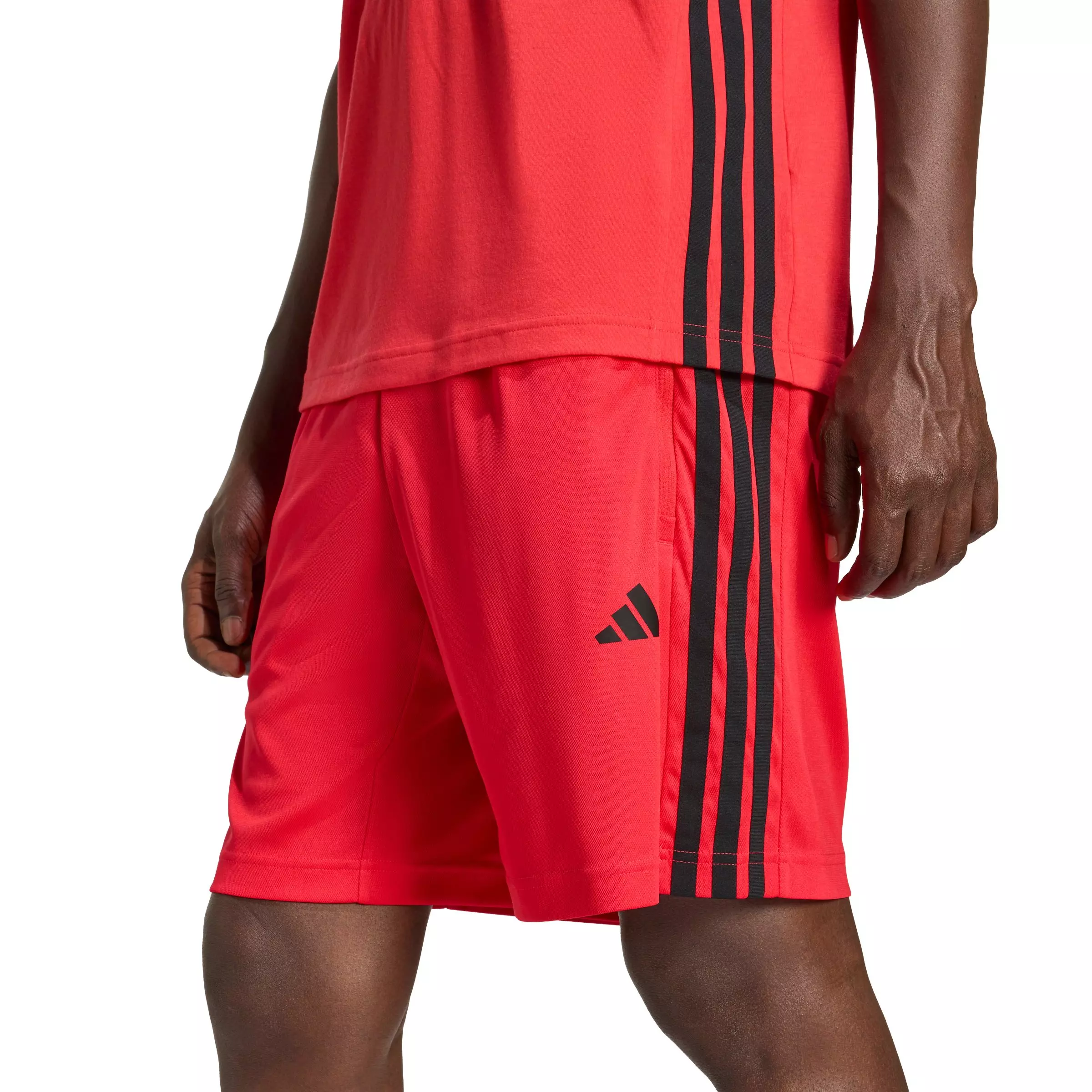 adidas Men's Workout Essentials Base 3-Stripes Pique 9" Shorts - Red/Black - RED/BLACK