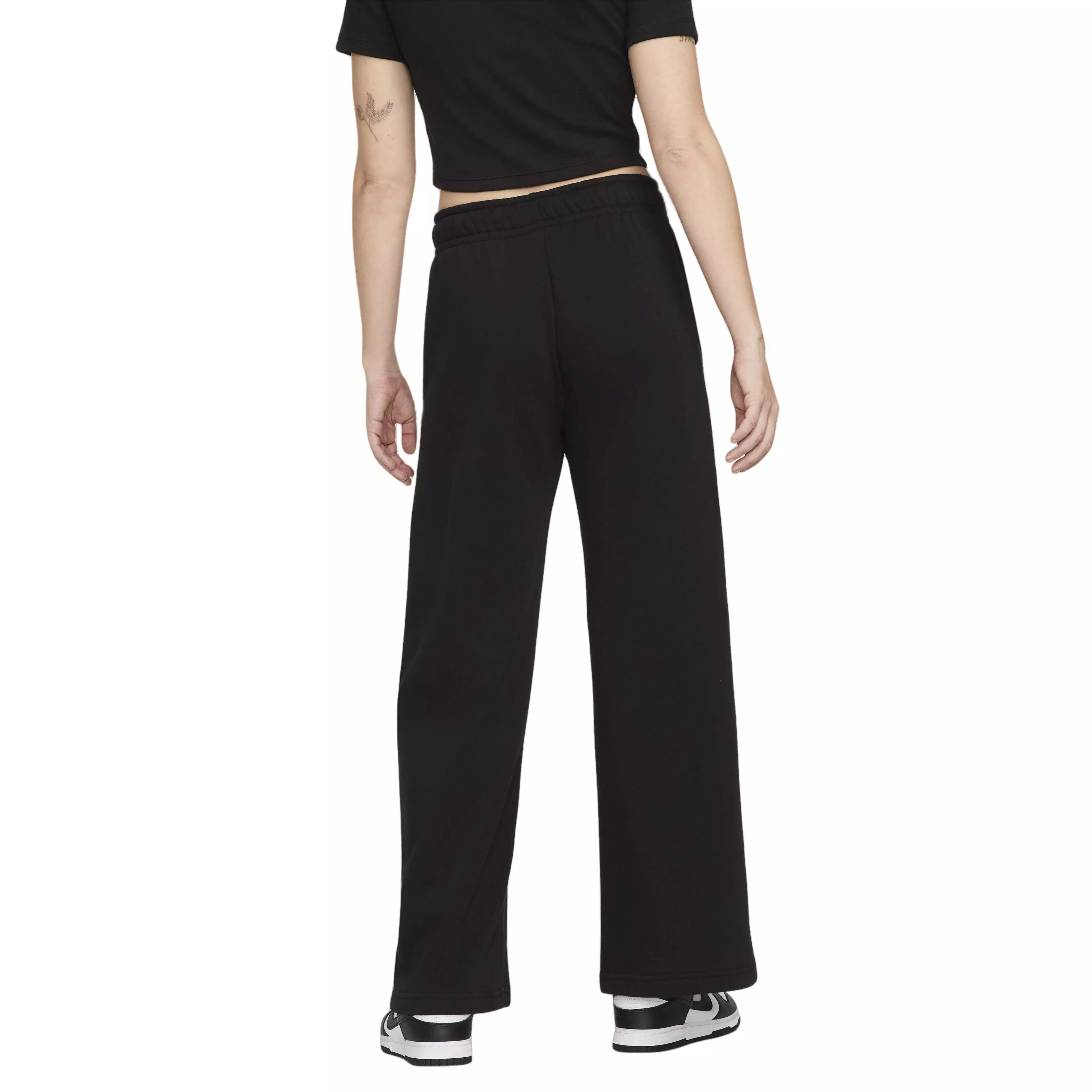 Nike Women's Club Fleece Wide-Leg Mid-Rise Sweatpant - BLACK