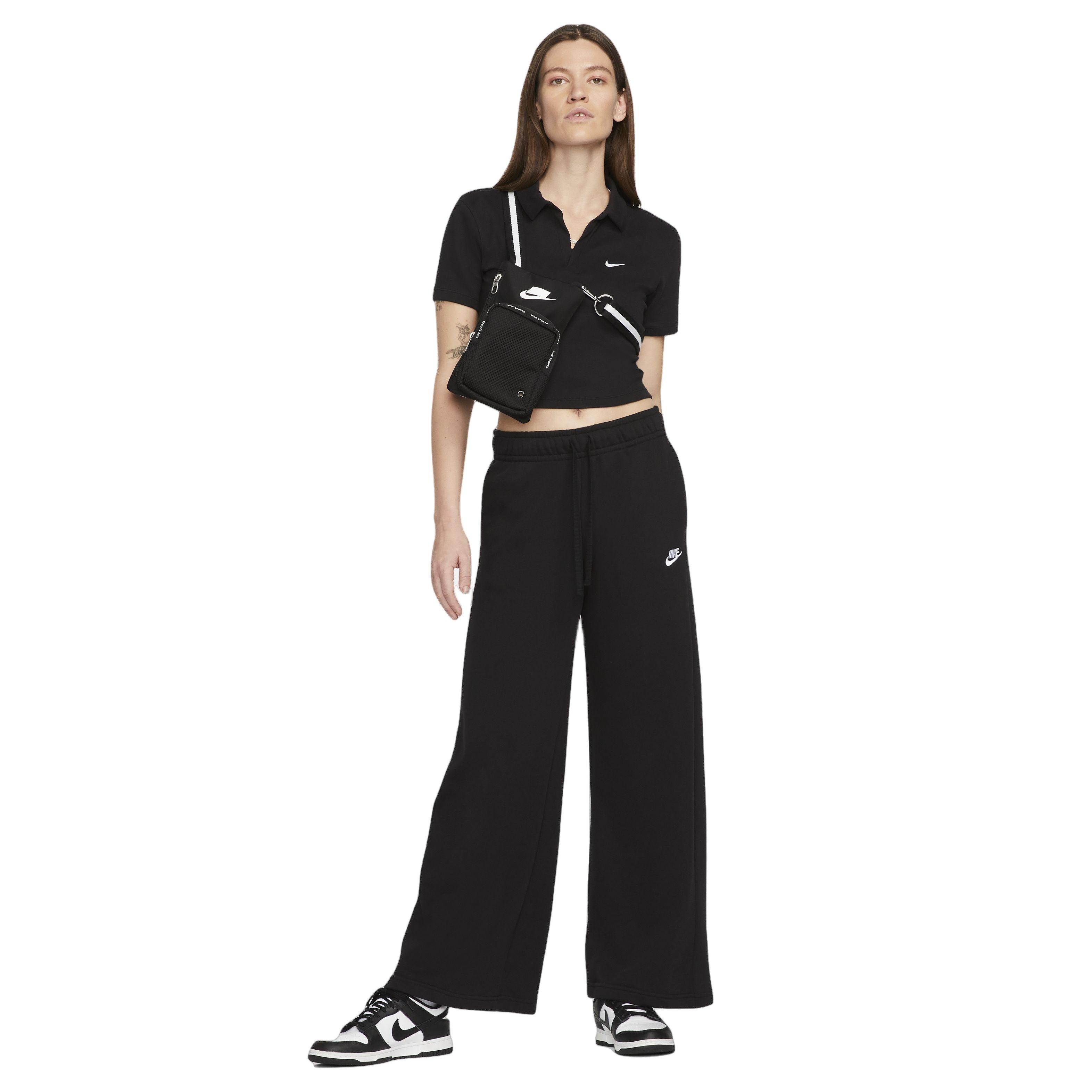 Nike Women's Club Fleece Wide-Leg Mid-Rise Sweatpant - BLACK Thumbnail View 5