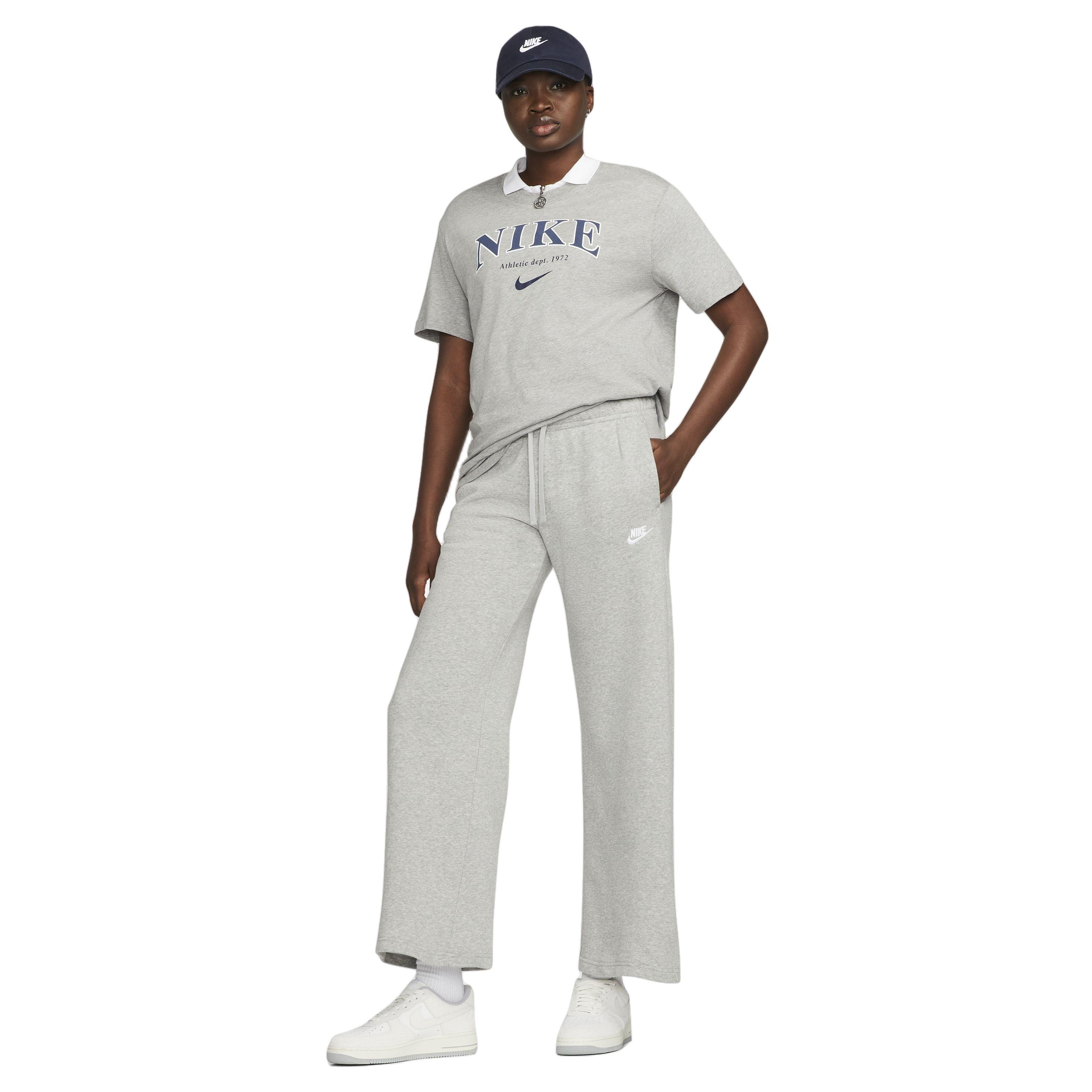 Nike Women's Club Fleece Wide-Leg Mid-Rise Sweatpant - GREY Thumbnail View 5