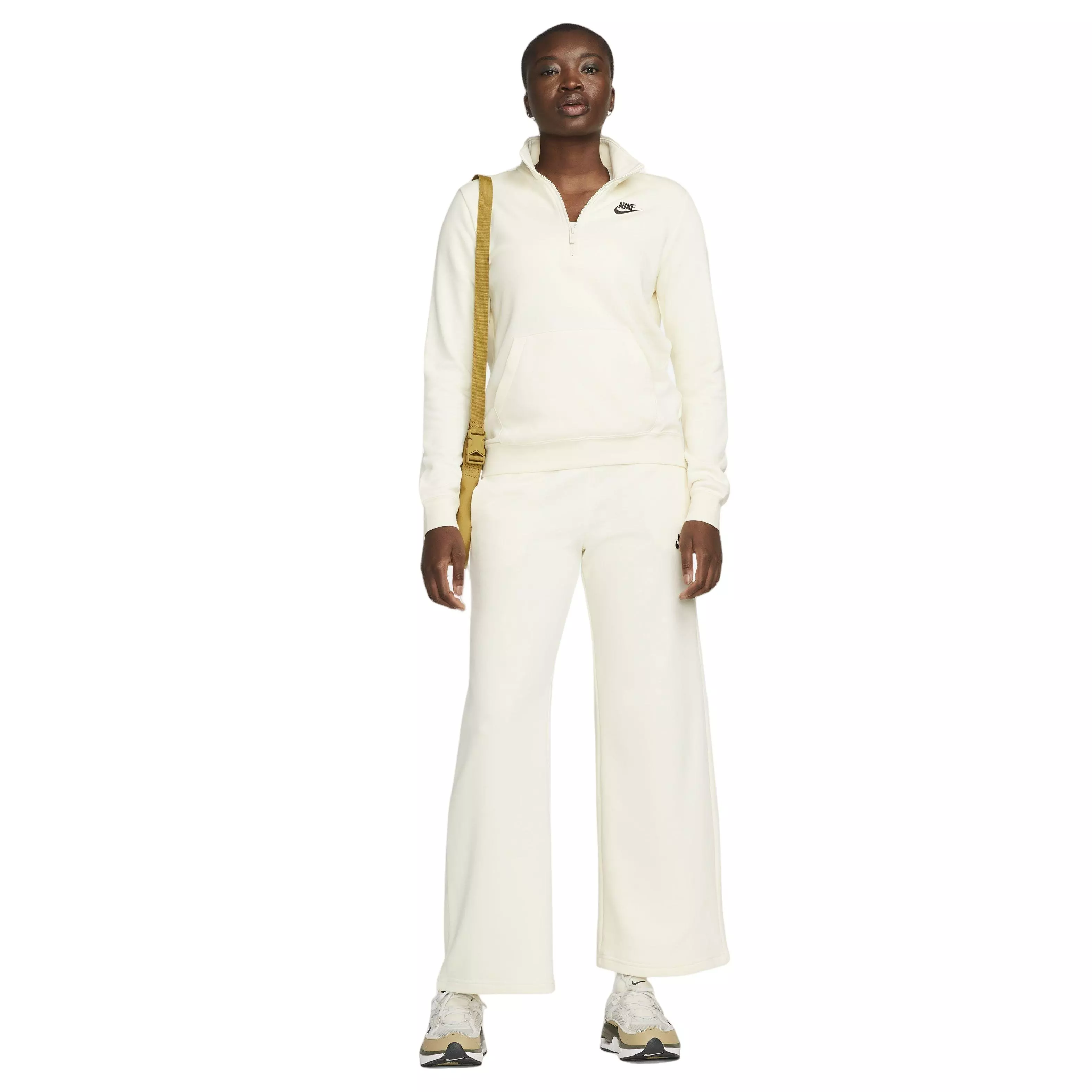 Nike Women's Club Fleece Wide-Leg Mid-Rise Sweatpant - WHITE