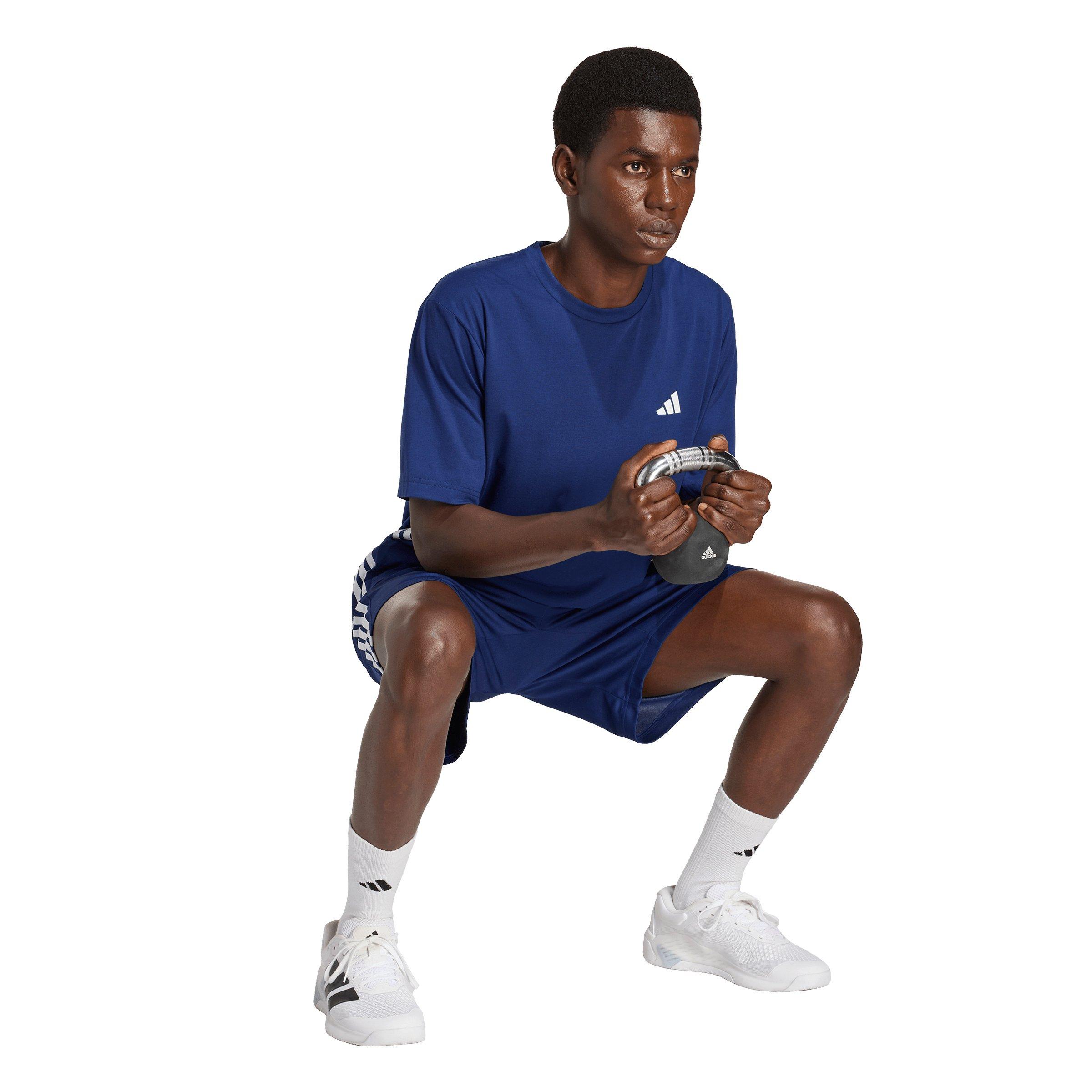 adidas Men's Workout Essentials Base 3-Stripes Pique 9" Shorts - Dark Blue/White - DARK BLUE/WHITE Thumbnail View 5