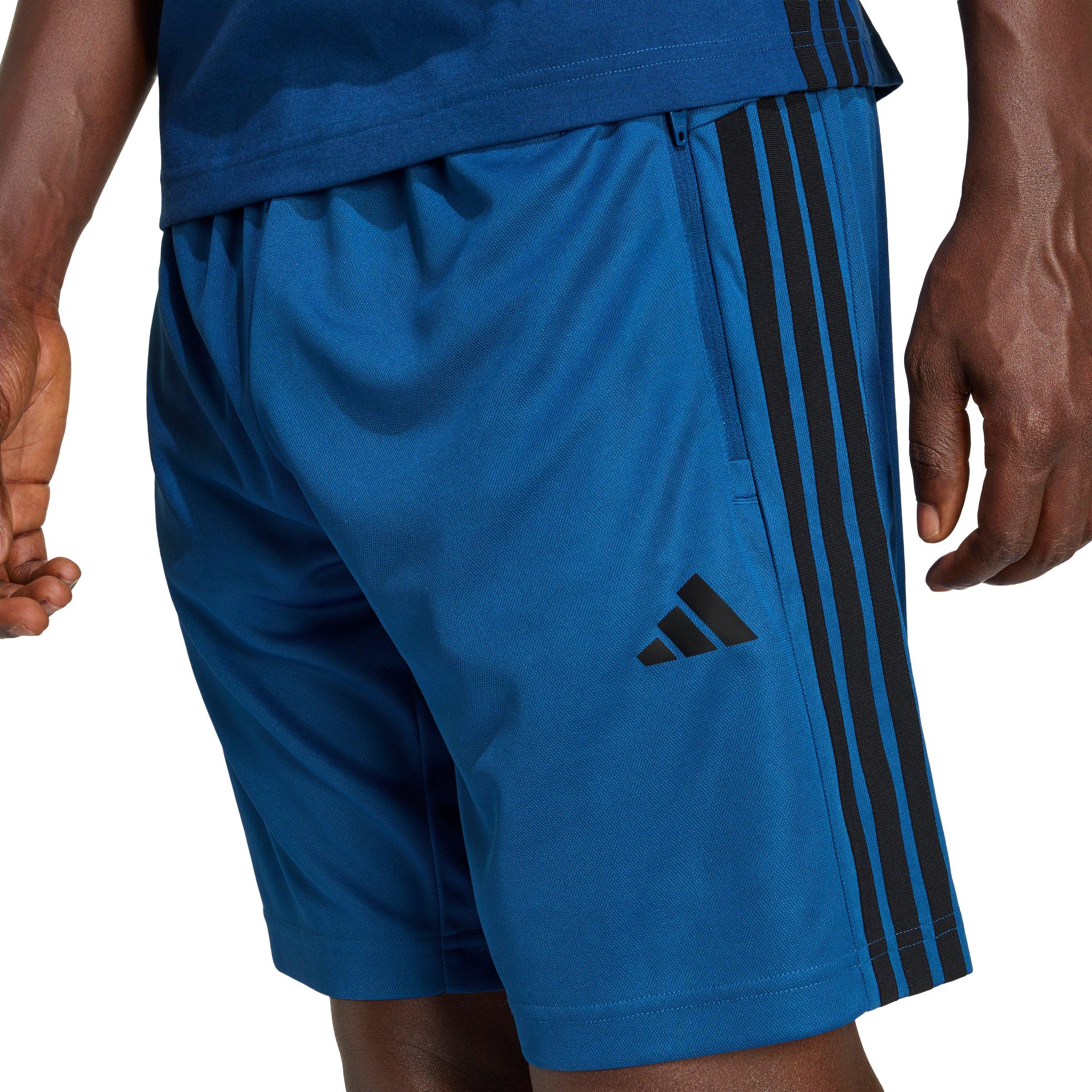 adidas Men's Workout Essentials Base 3-Stripes Pique 9" Shorts - Blue/Black - BLUE/BLACK Thumbnail View 3