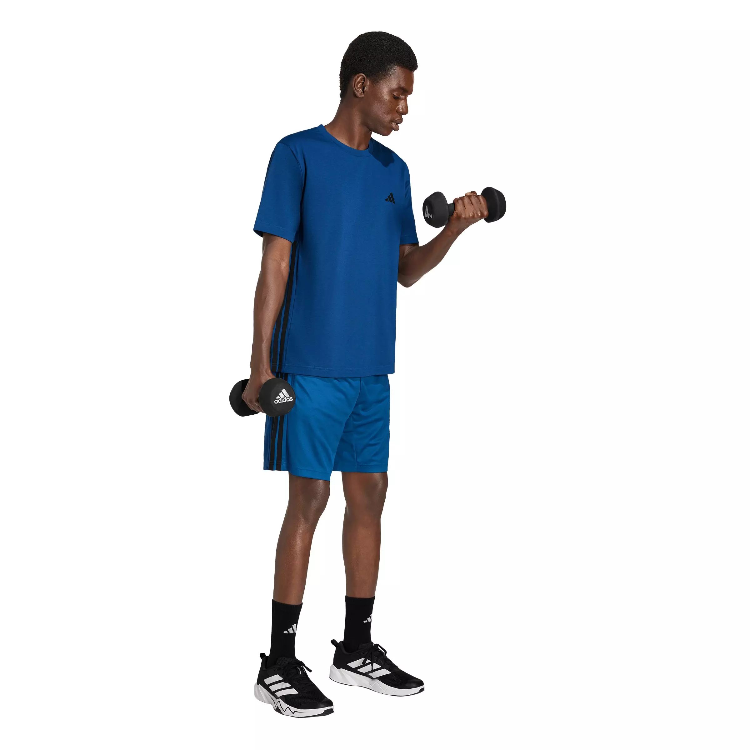 adidas Men's Workout Essentials Base 3-Stripes Pique 9" Shorts - Blue/Black - BLUE/BLACK