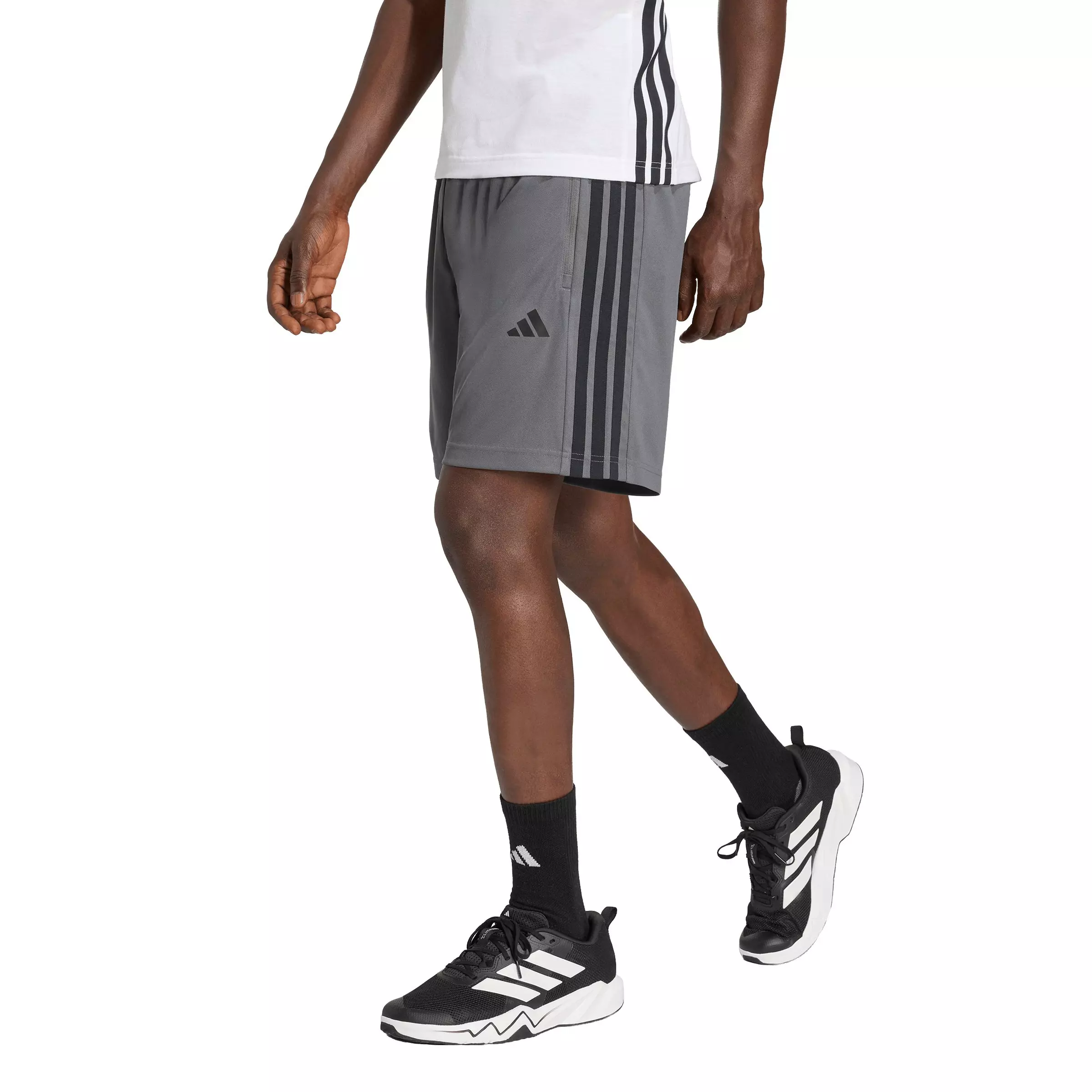 adidas Men's Workout Essentials Base 3-Stripes Pique 9" Shorts - Grey/Black - GREY/BLACK