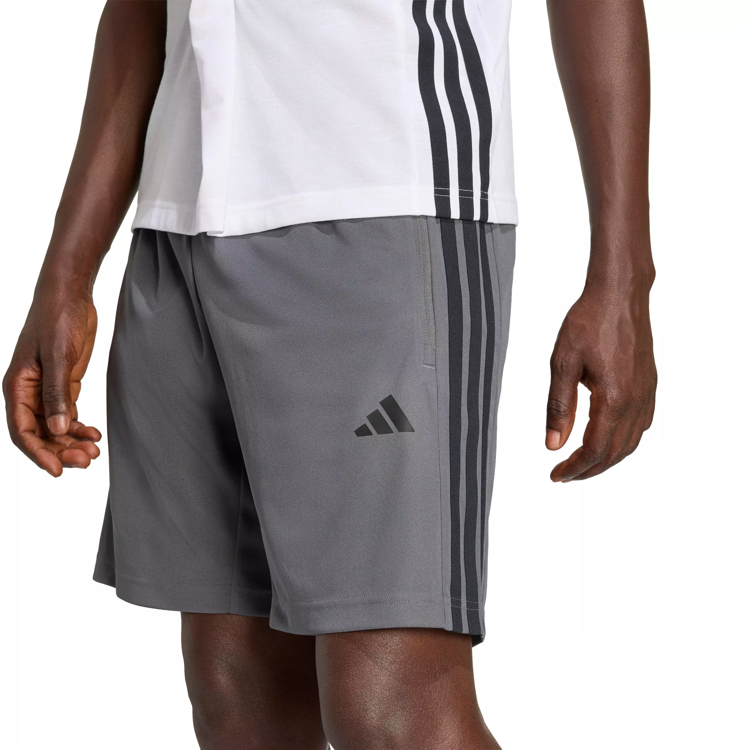 adidas Men's Workout Essentials Base 3-Stripes Pique 9" Shorts - Grey/Black - GREY/BLACK