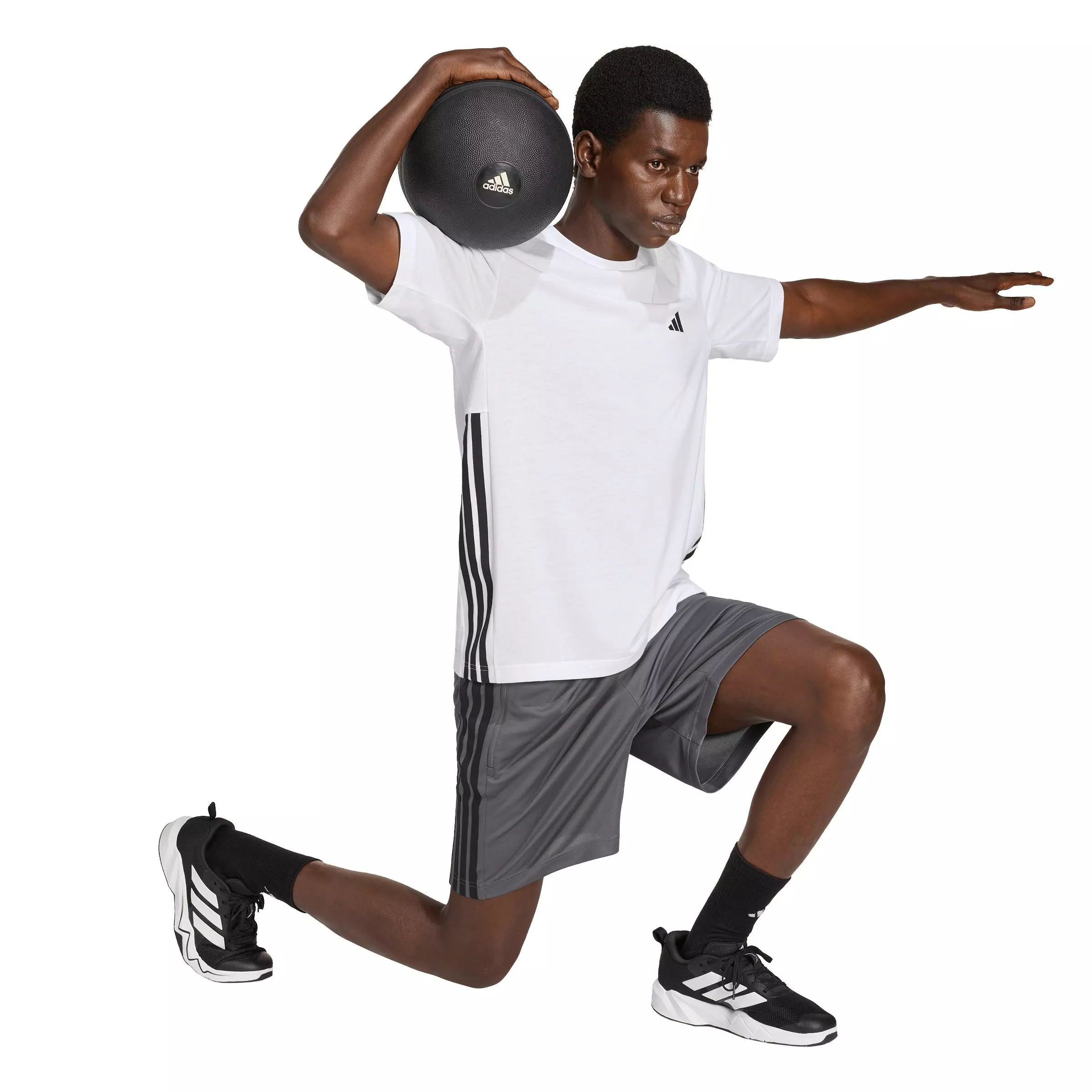 adidas Men's Workout Essentials Base 3-Stripes Pique 9" Shorts - Grey/Black - GREY/BLACK