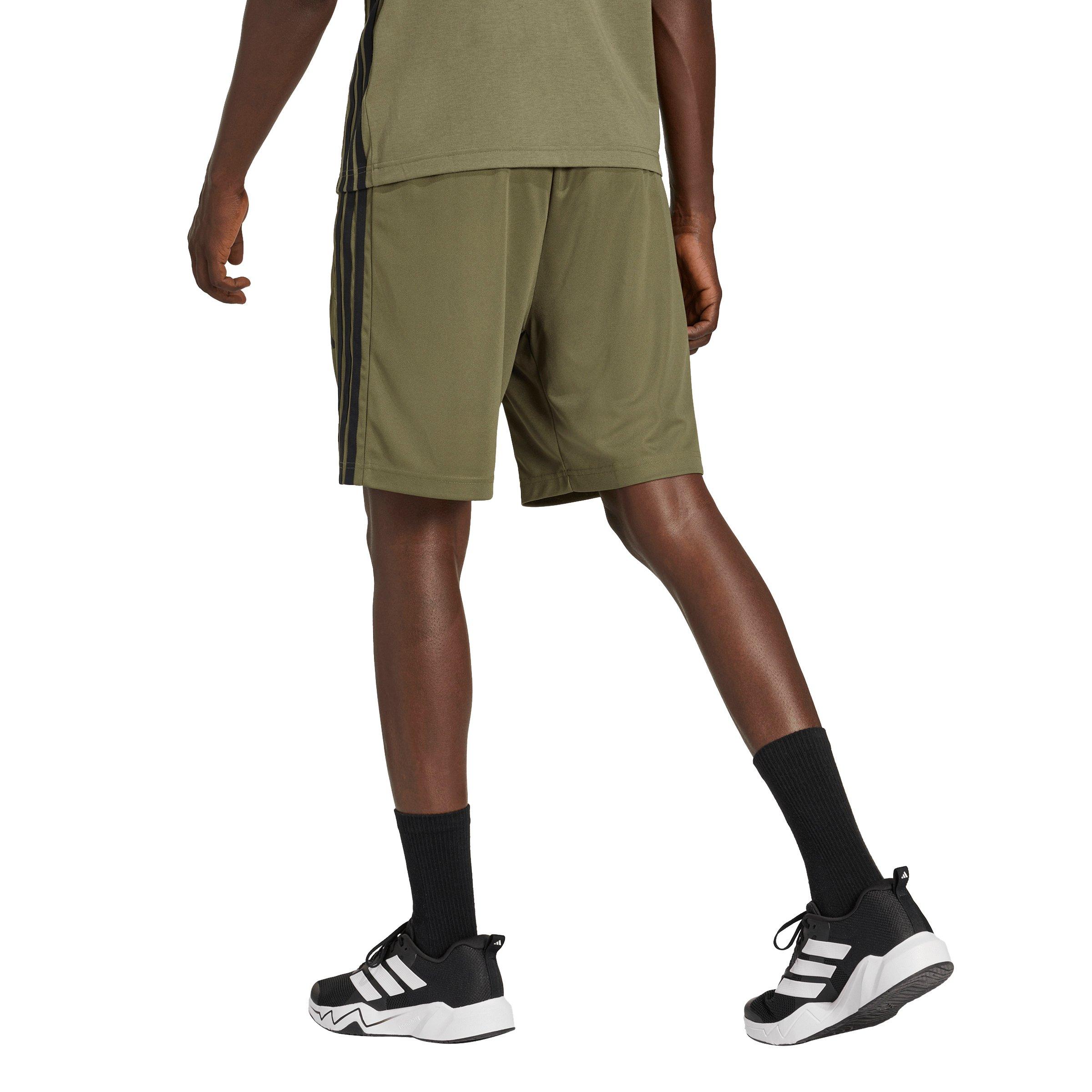 adidas Men's Workout Essentials Base 3-Stripes Pique 9" Shorts - Olive/Black - OLIVE/BLACK Thumbnail View 2