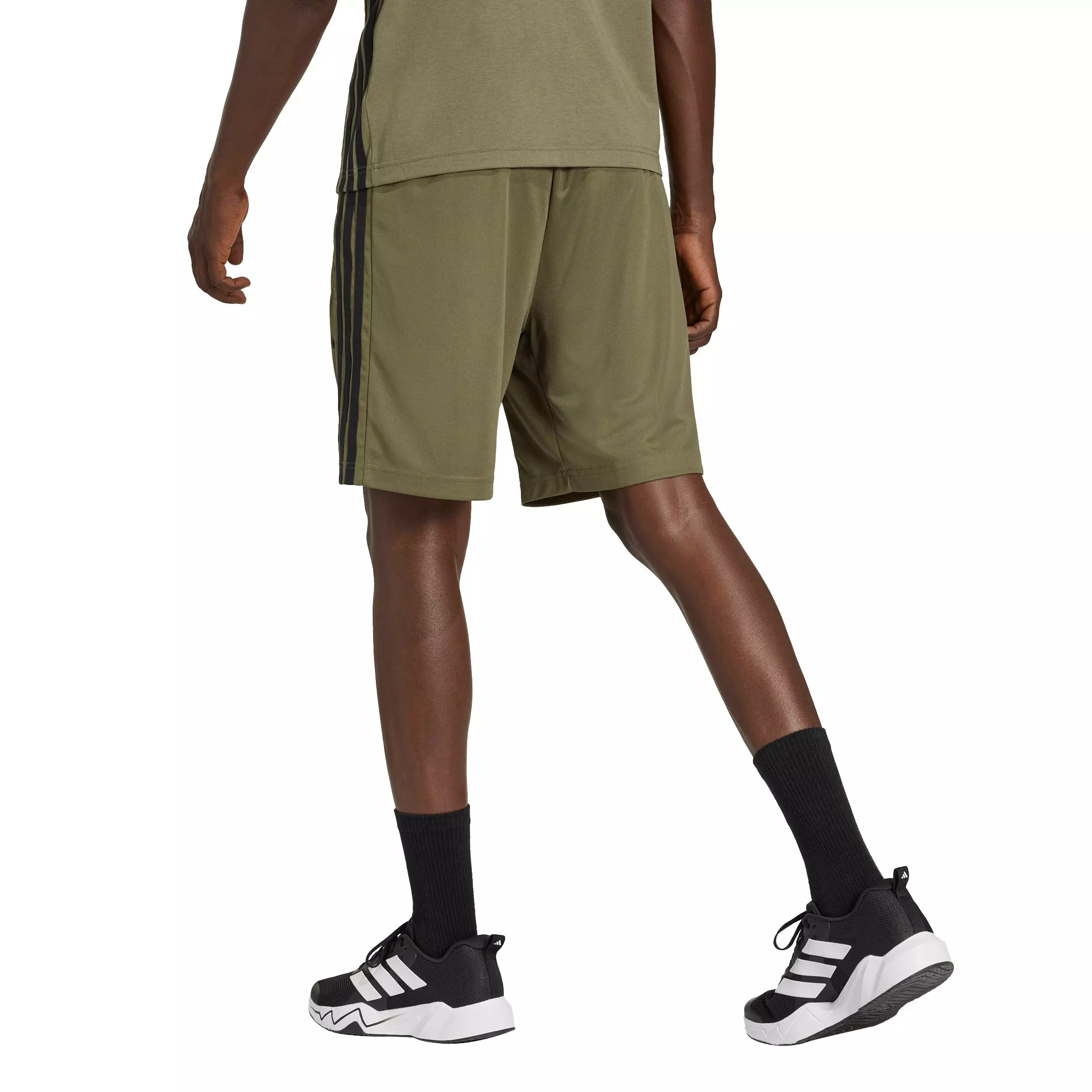 adidas Men's Workout Essentials Base 3-Stripes Pique 9" Shorts - Olive/Black - OLIVE/BLACK