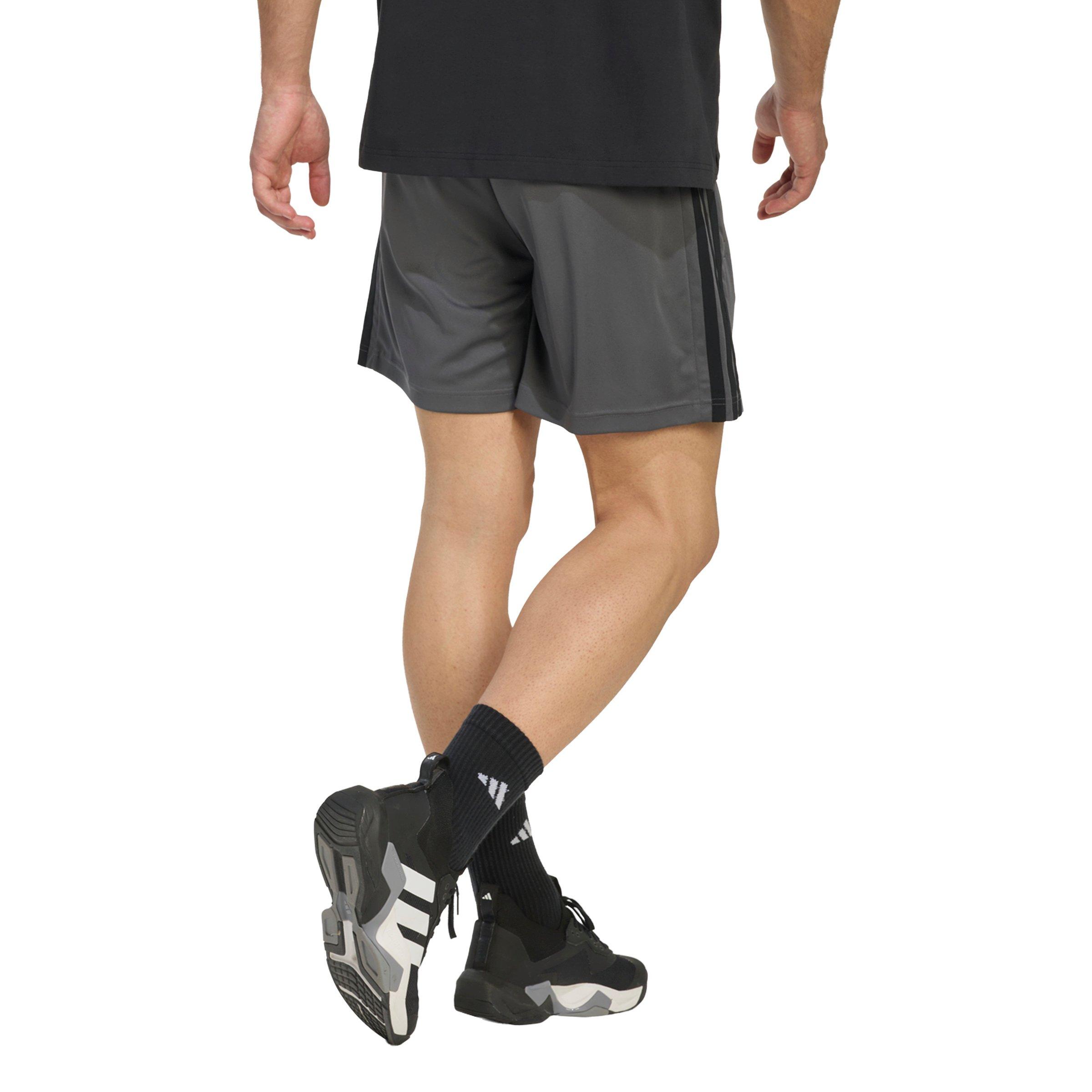 adidas Men's Workout Essentials Base 3-Stripes Pique 7" Shorts - Grey/Black - GREY/BLACK Thumbnail View 2
