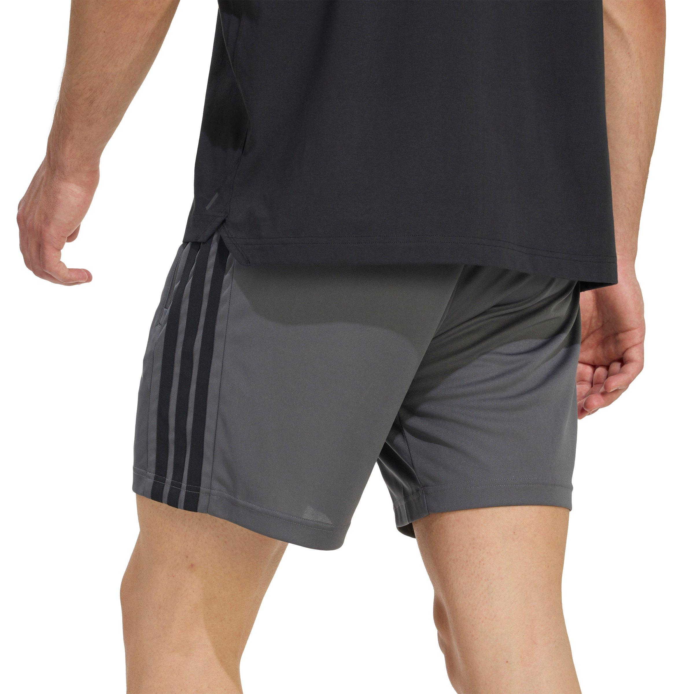 adidas Men's Workout Essentials Base 3-Stripes Pique 7" Shorts - Grey/Black - GREY/BLACK Thumbnail View 3