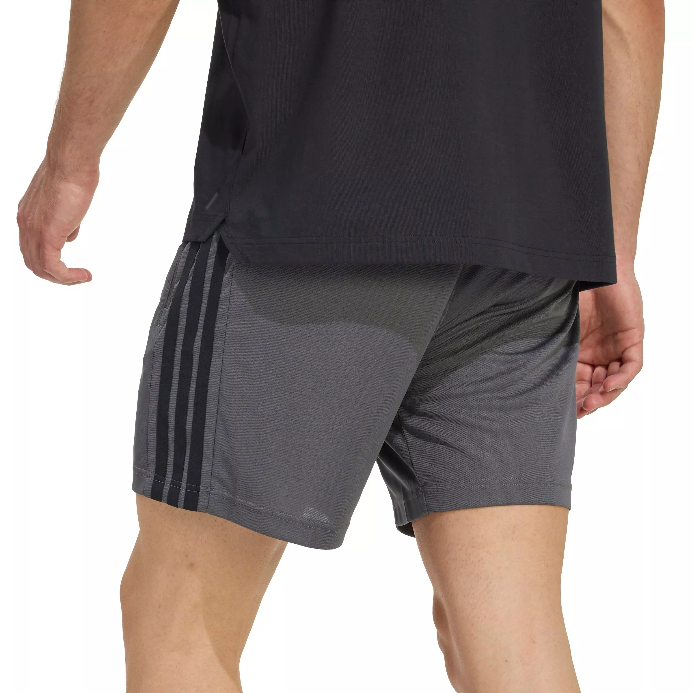 adidas Men's Workout Essentials Base 3-Stripes Pique 7" Shorts - Grey/Black - GREY/BLACK