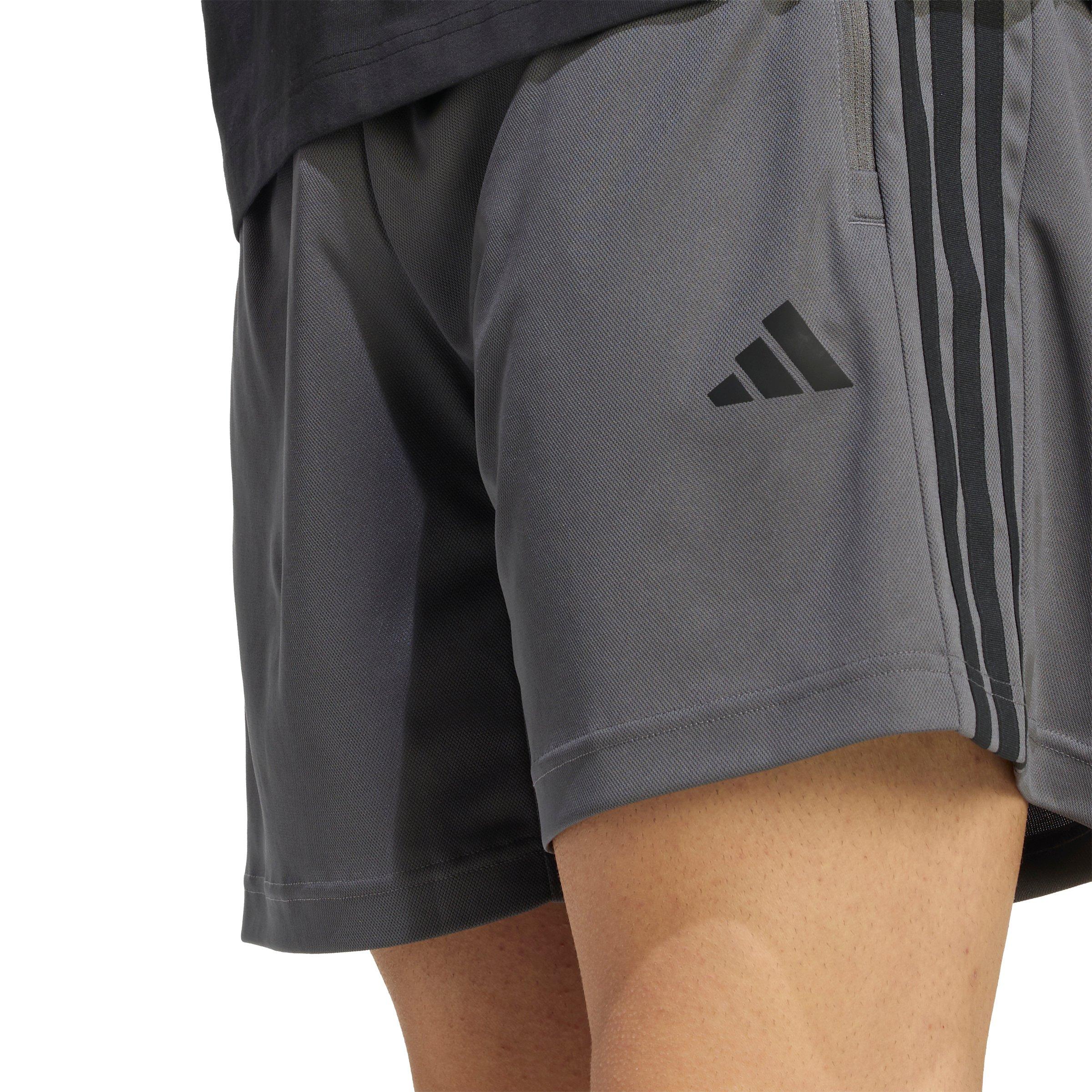 adidas Men's Workout Essentials Base 3-Stripes Pique 7" Shorts - Grey/Black - GREY/BLACK Thumbnail View 4