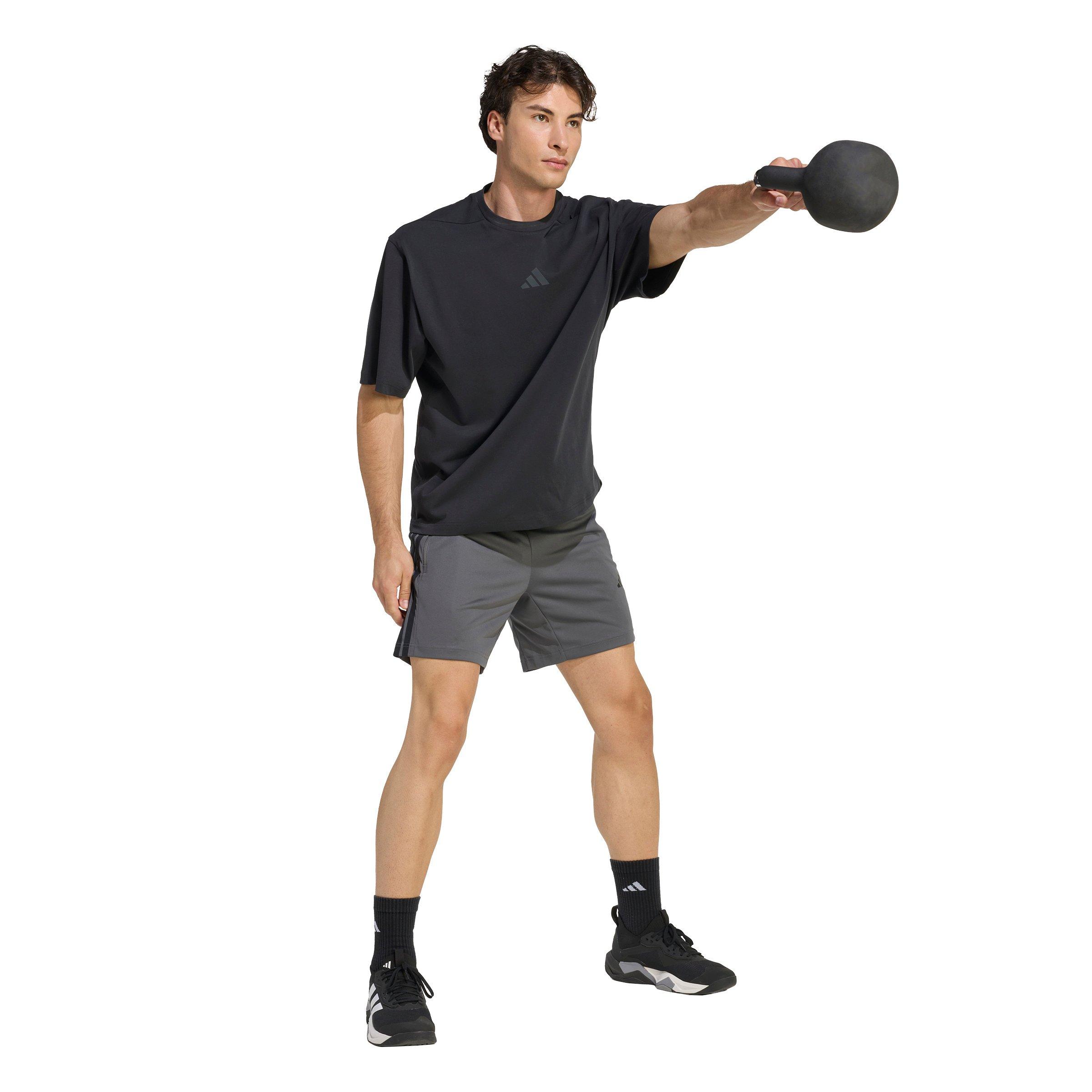 adidas Men's Workout Essentials Base 3-Stripes Pique 7" Shorts - Grey/Black - GREY/BLACK Thumbnail View 5
