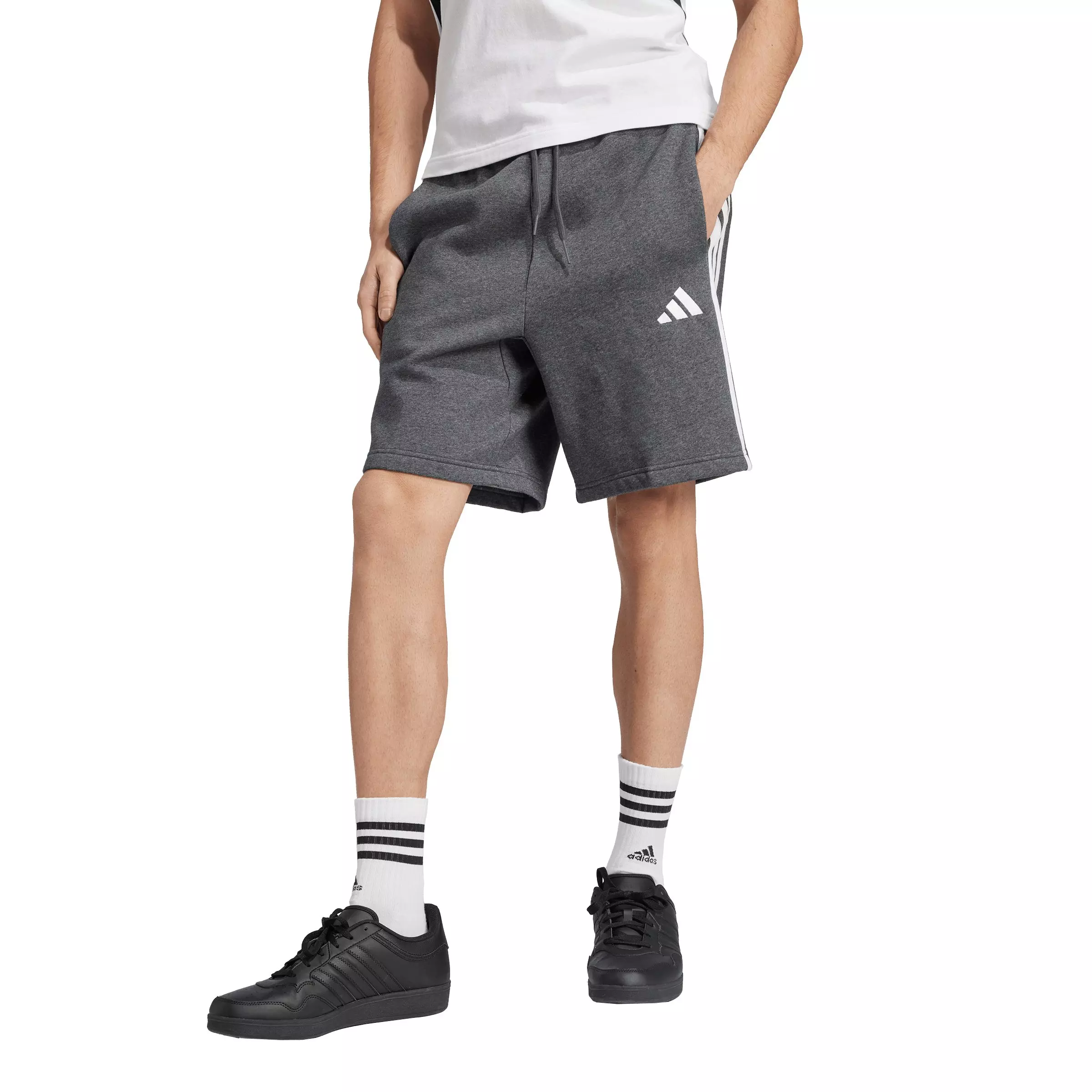 adidas Men's Essentials 3-Stripes Fleece Shorts - Grey/Black - GREY/BLACK