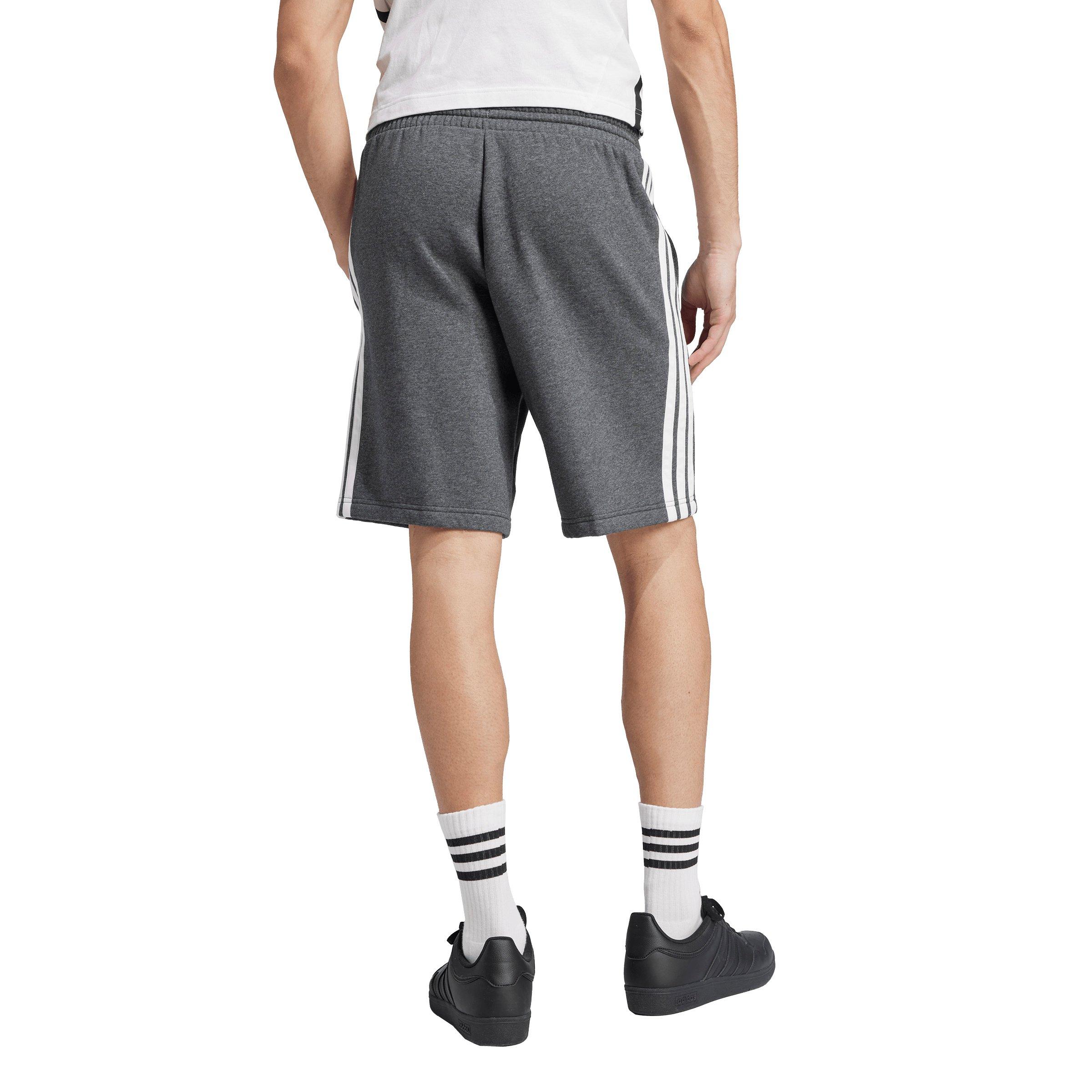 adidas Men's Essentials 3-Stripes Fleece Shorts - Grey/Black - GREY/BLACK Thumbnail View 2
