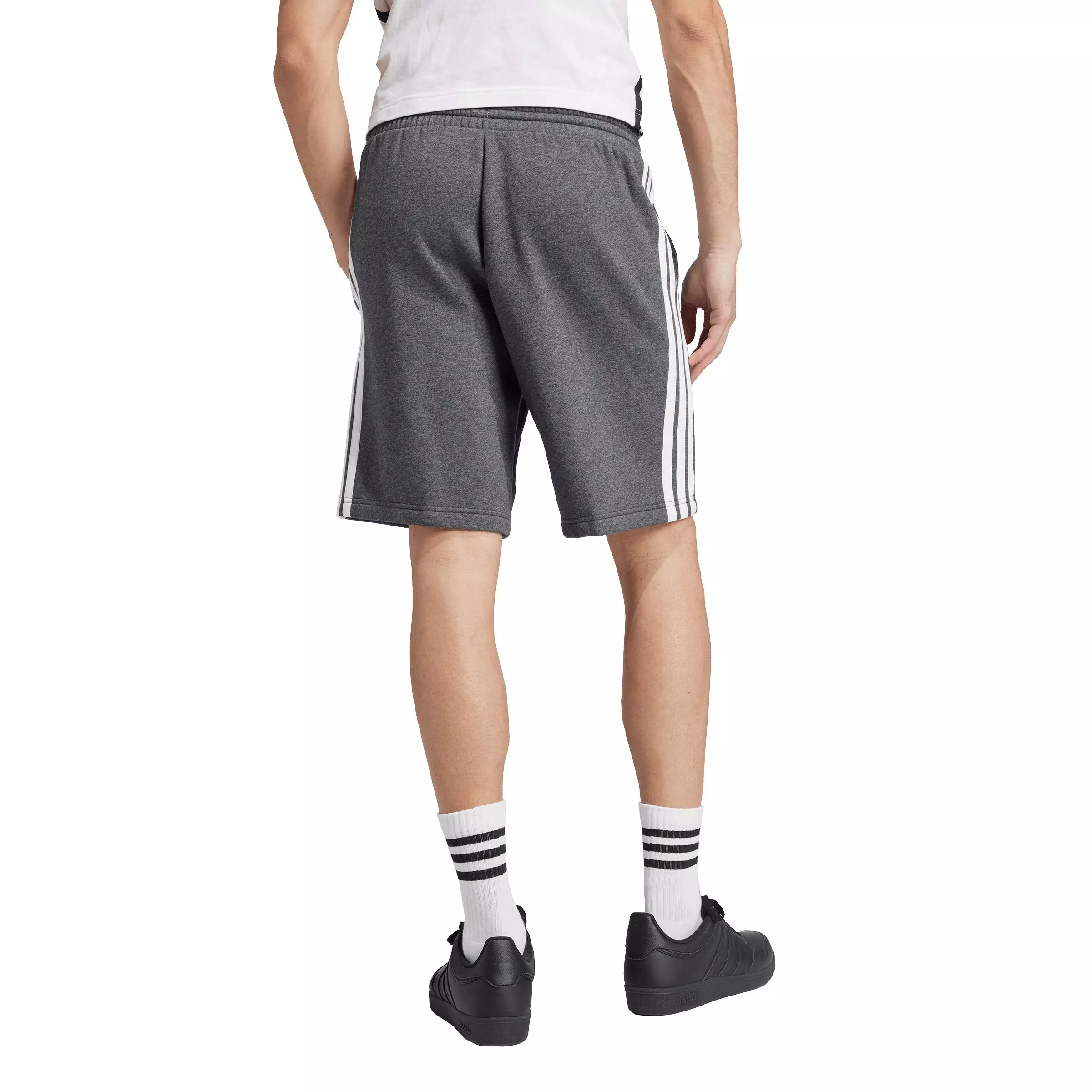 adidas Men's Essentials 3-Stripes Fleece Shorts - Grey/Black - GREY/BLACK