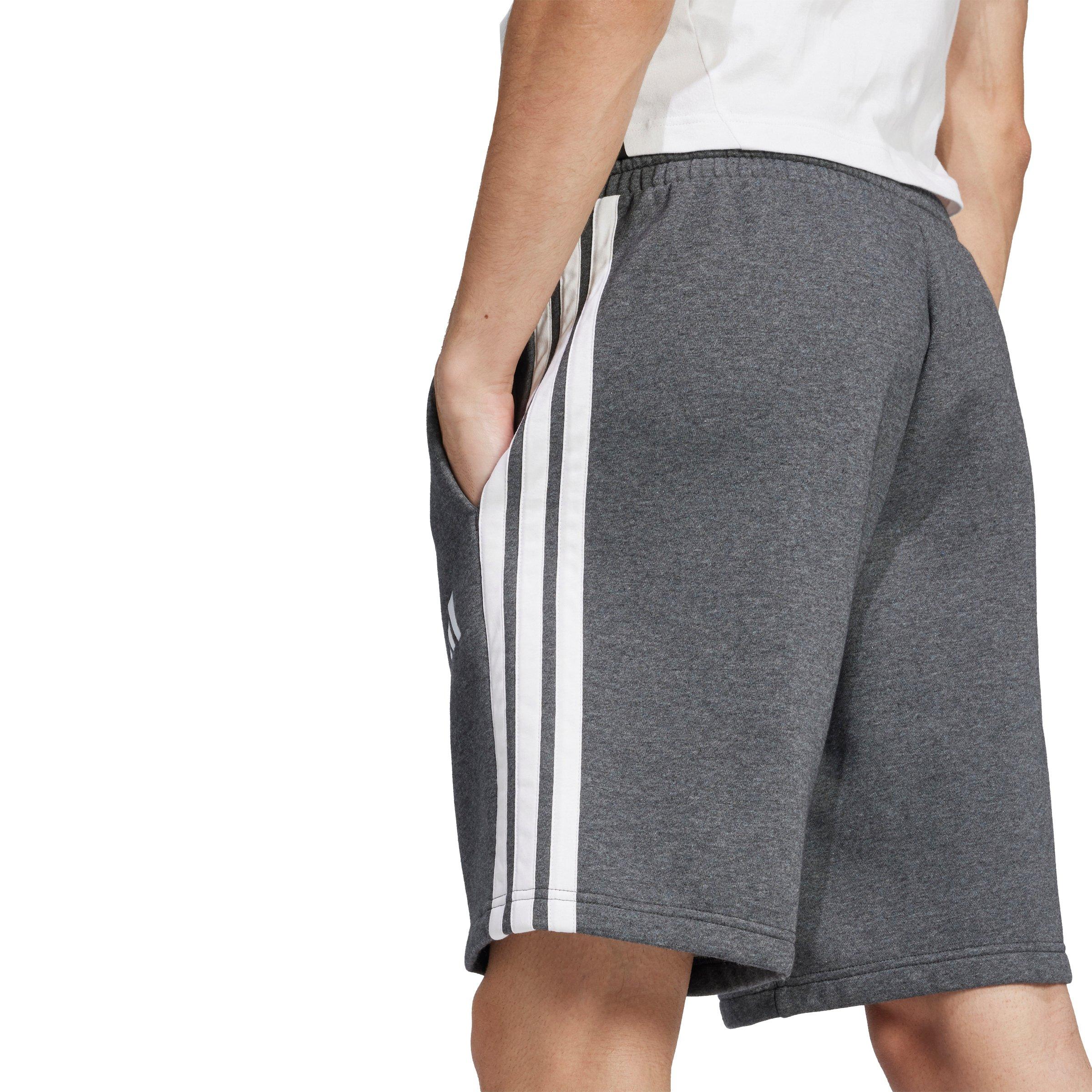 adidas Men's Essentials 3-Stripes Fleece Shorts - Grey/Black - GREY/BLACK Thumbnail View 3