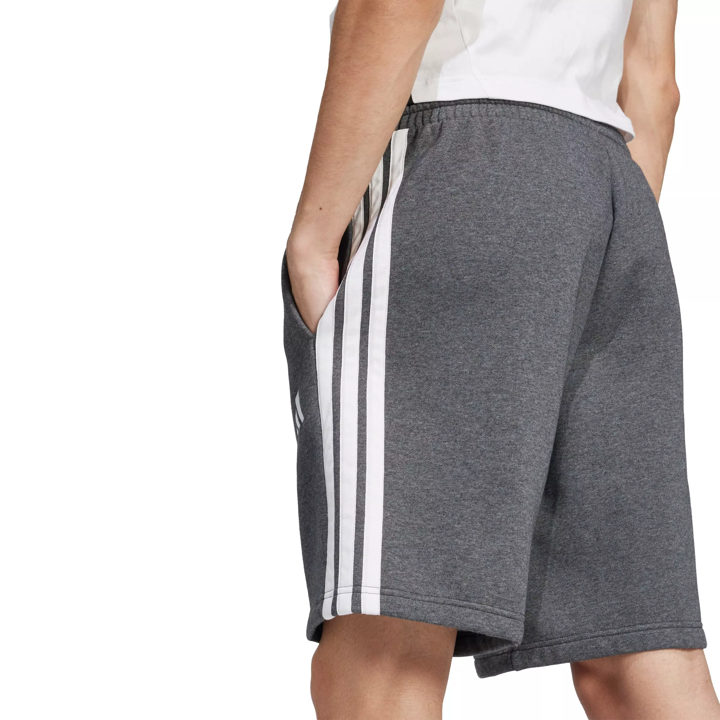 adidas Men's Essentials 3-Stripes Fleece Shorts - Grey/Black - GREY/BLACK