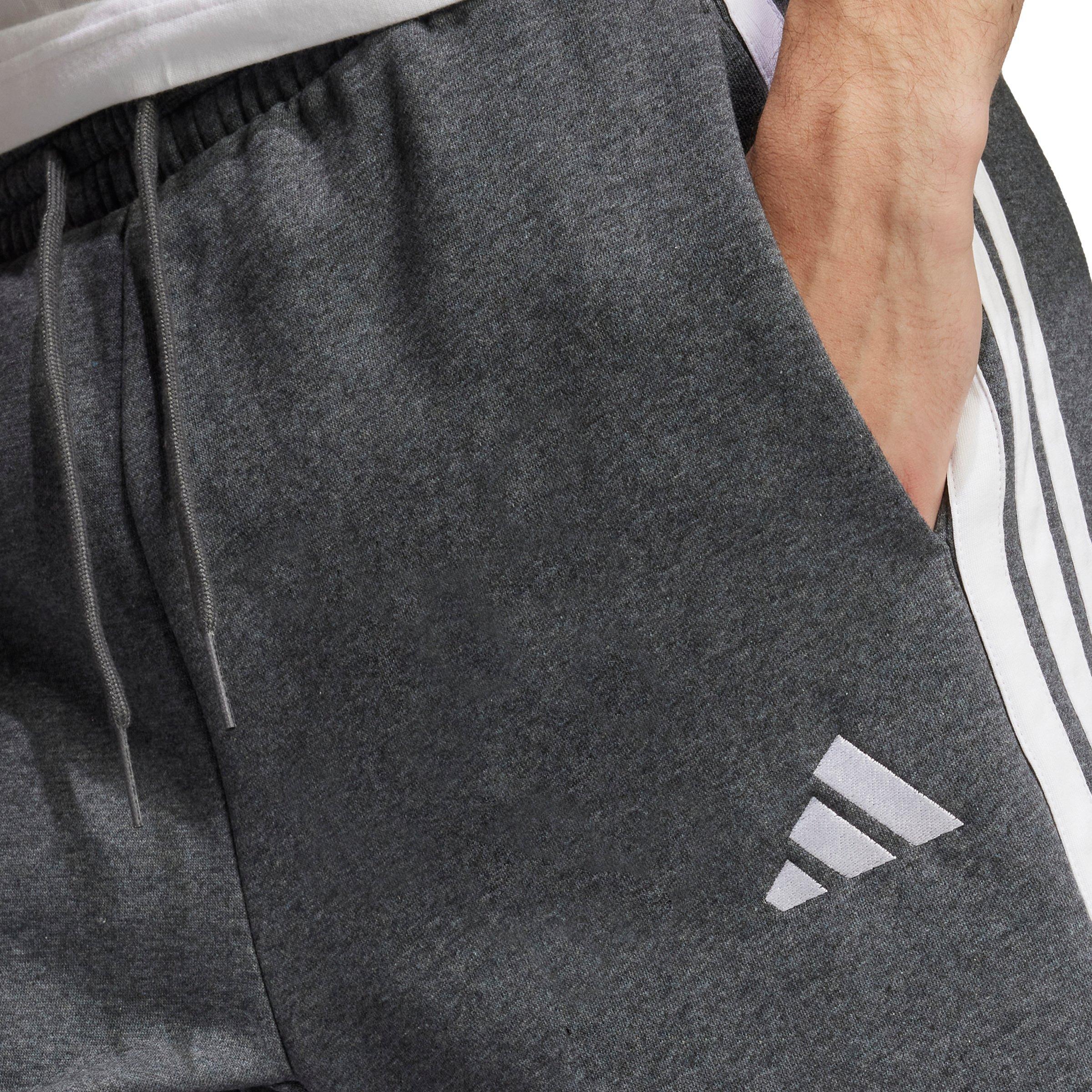 adidas Men's Essentials 3-Stripes Fleece Shorts - Grey/Black - GREY/BLACK Thumbnail View 4