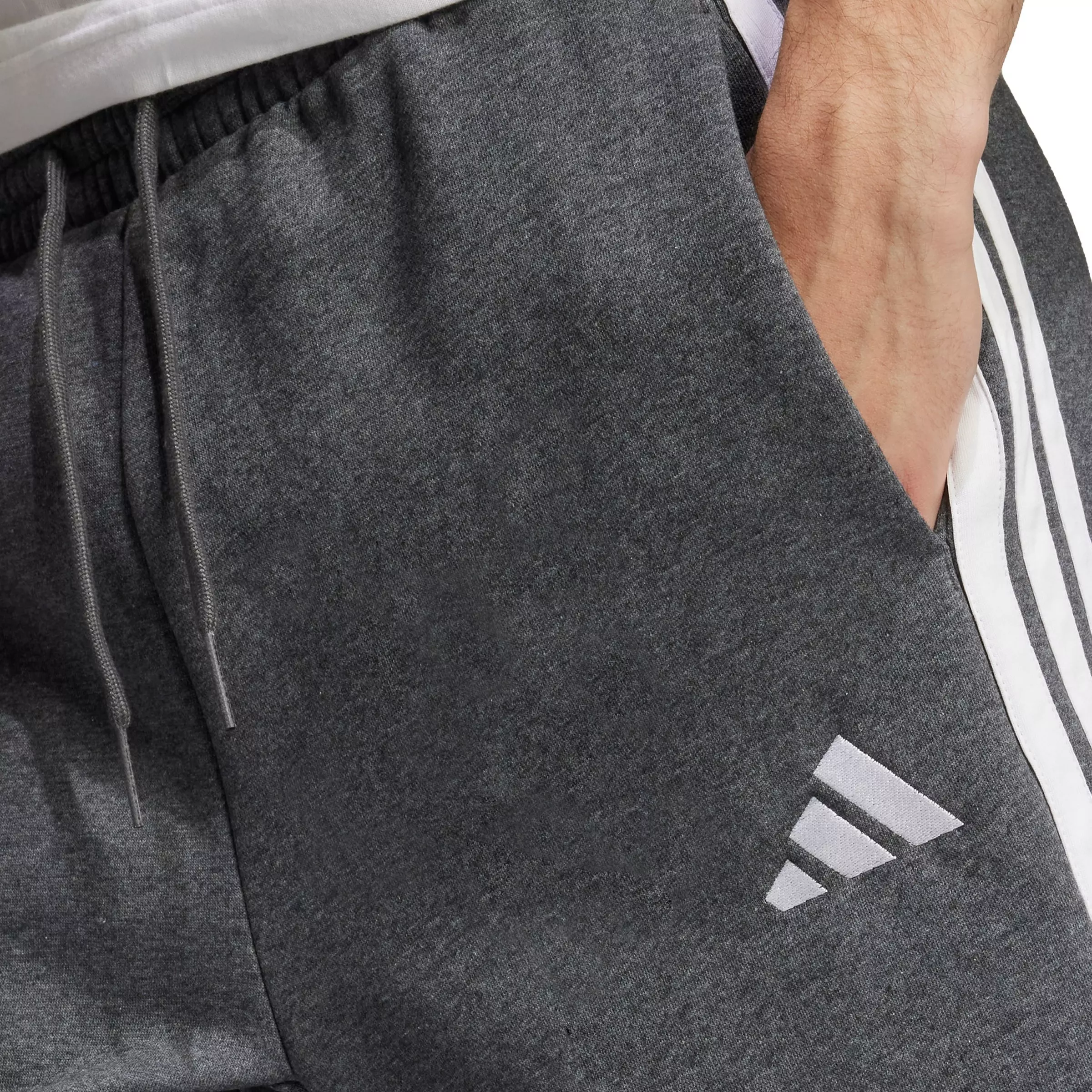 adidas Men's Essentials 3-Stripes Fleece Shorts - Grey/Black - GREY/BLACK
