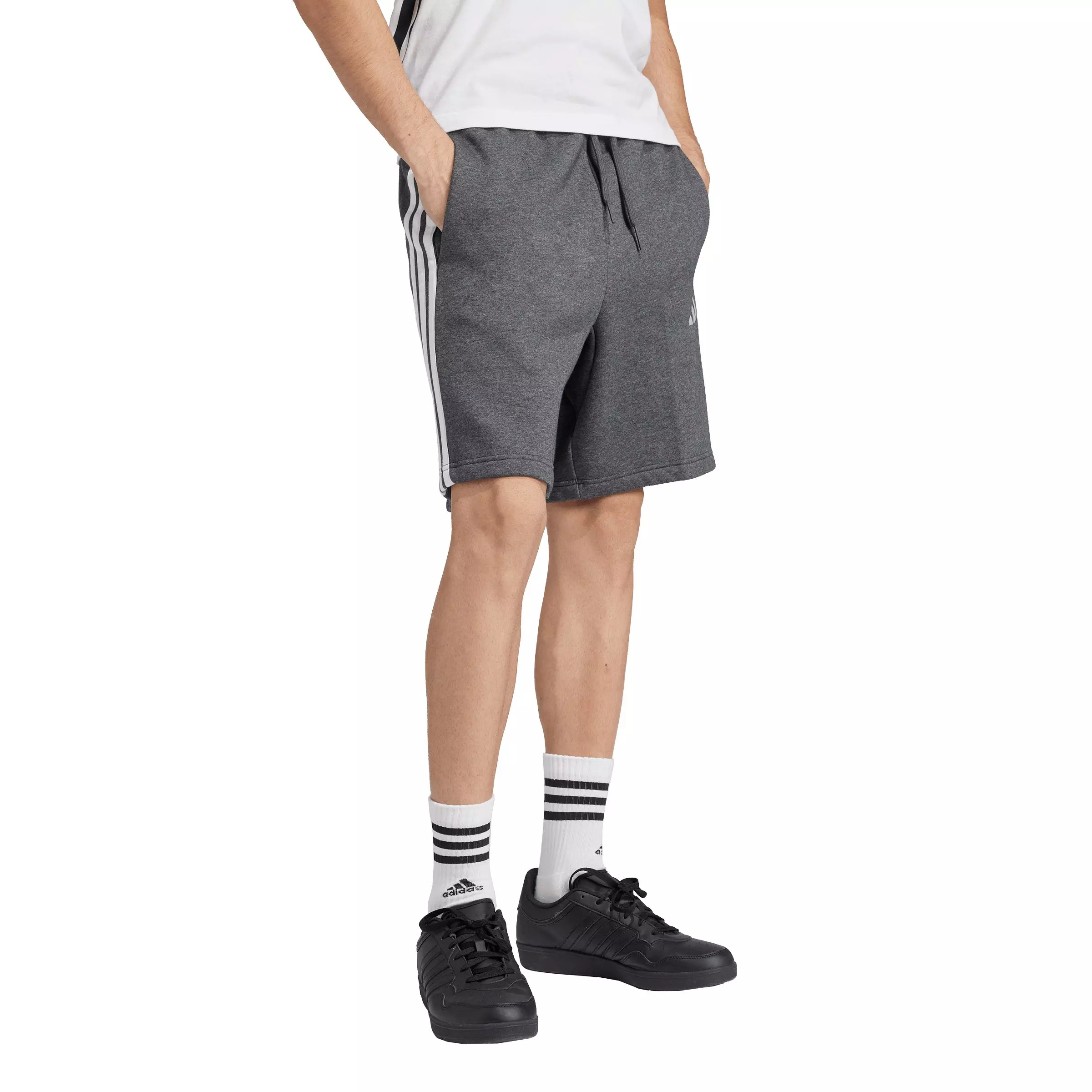 adidas Men's Essentials 3-Stripes Fleece Shorts - Grey/Black - GREY/BLACK