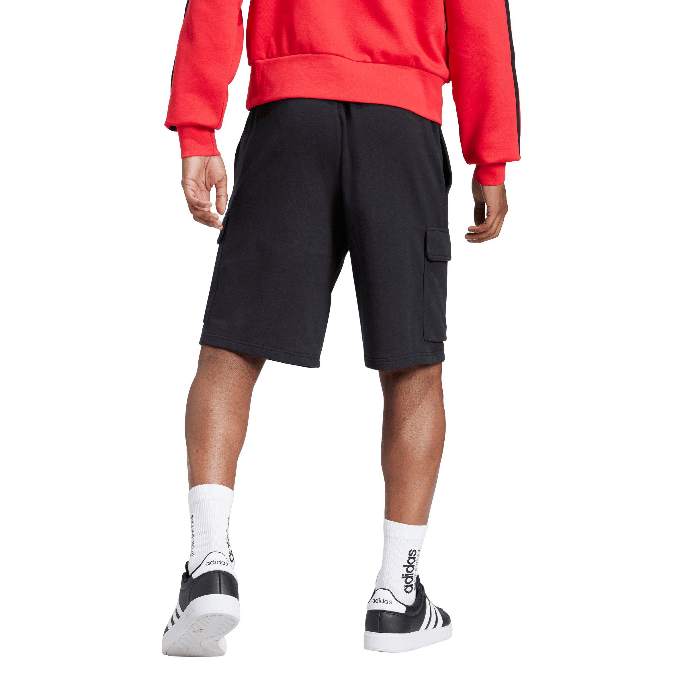 adidas Men's Essentials Feel Cozy French Terry Cargo Shorts - Black/White - BLACK/WHITE Thumbnail View 2