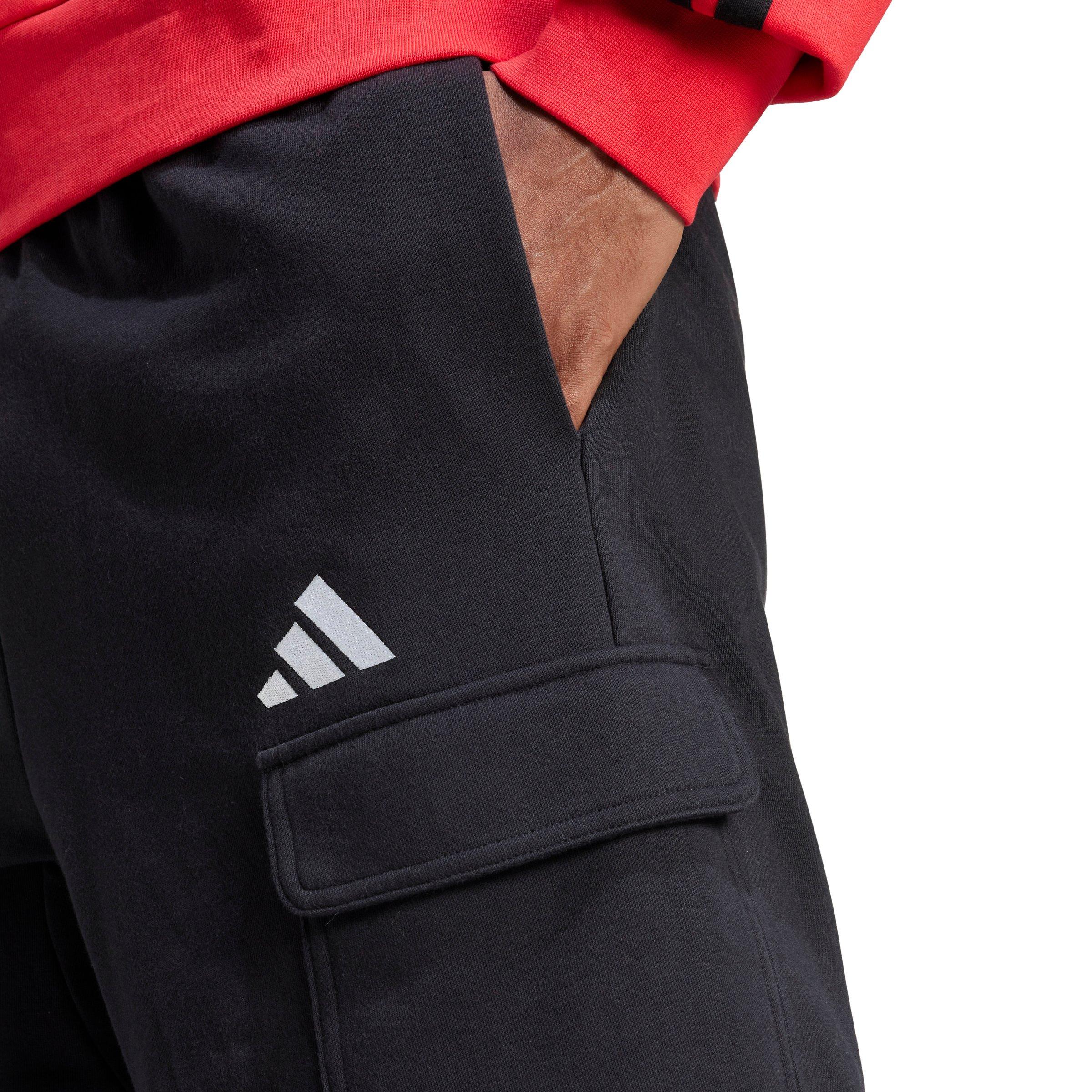 adidas Men's Essentials Feel Cozy French Terry Cargo Shorts - Black/White - BLACK/WHITE Thumbnail View 3