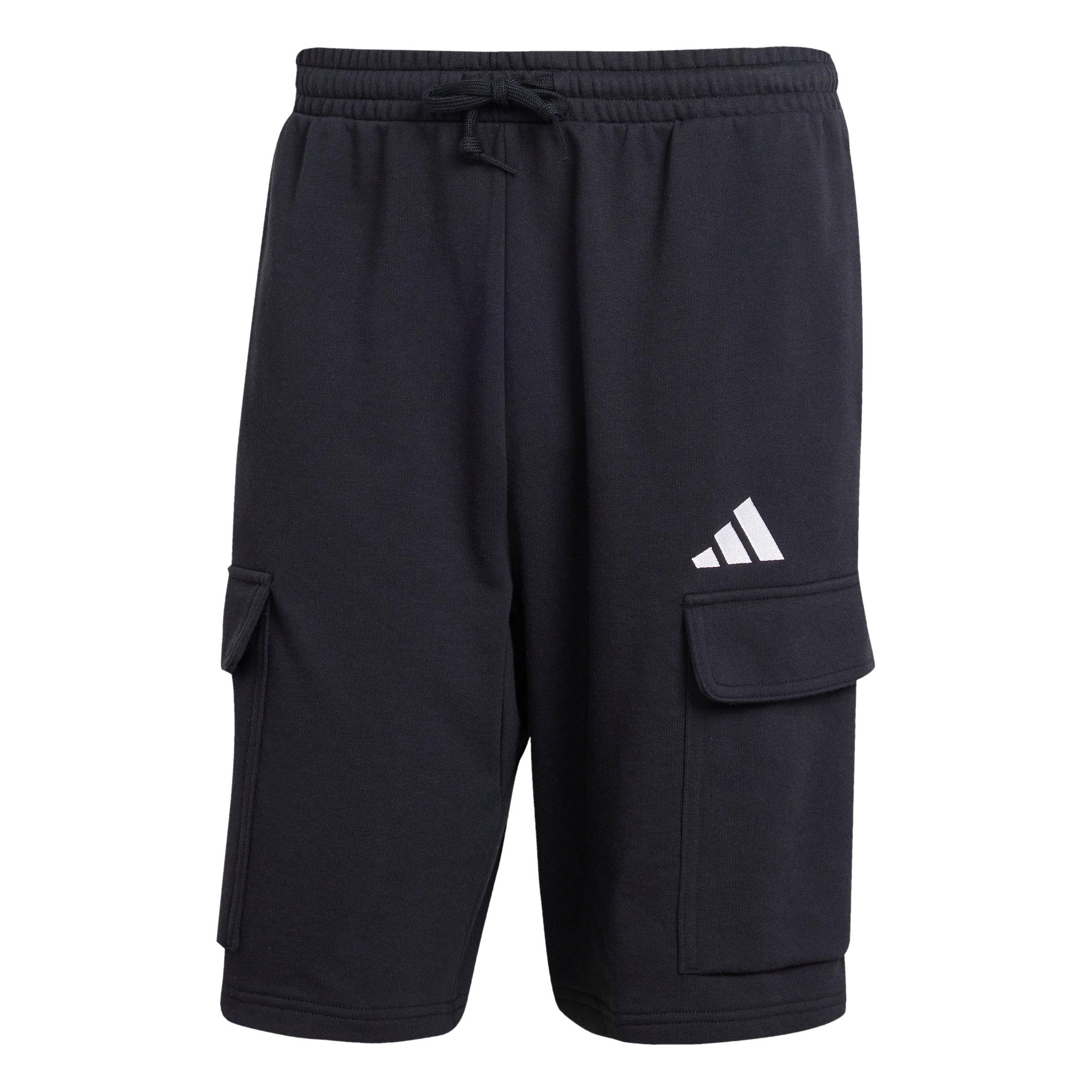 adidas Men's Essentials Feel Cozy French Terry Cargo Shorts - Black/White - BLACK/WHITE Thumbnail View 6