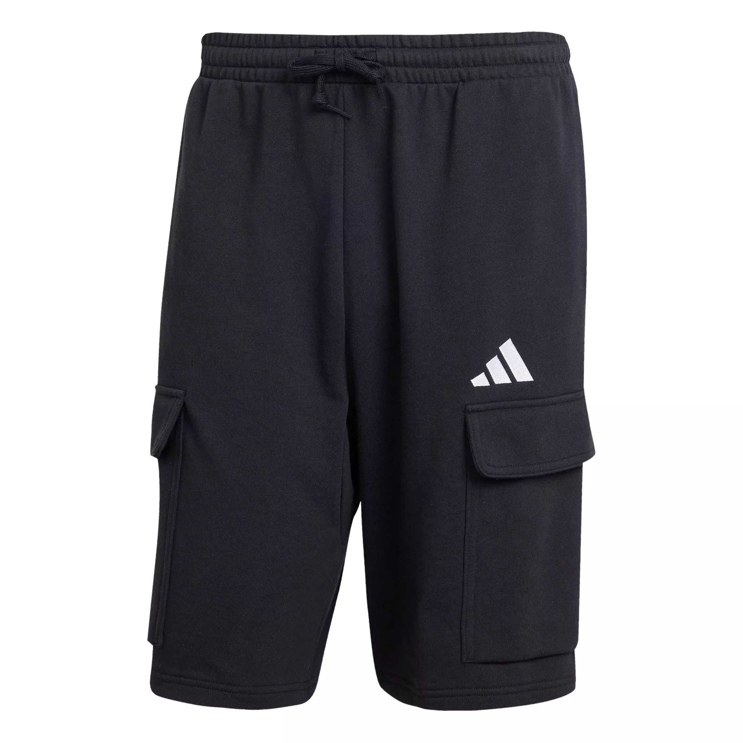 adidas Men's Essentials Feel Cozy French Terry Cargo Shorts - Black/White - BLACK/WHITE