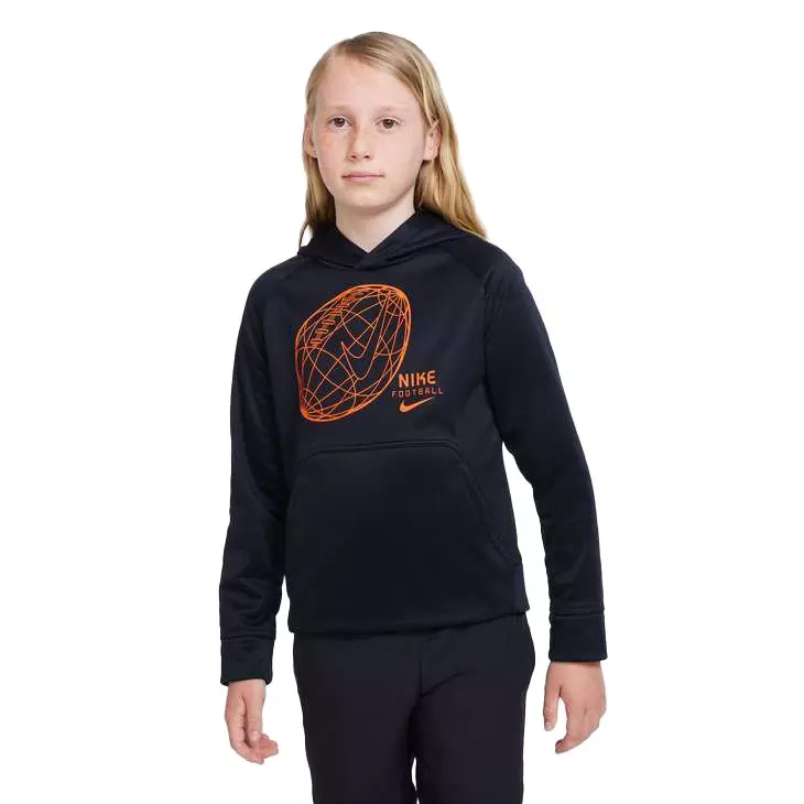 Nike Big Kids' Therma Hoodie Perf Black/Orange Football Hoodie - BLACK