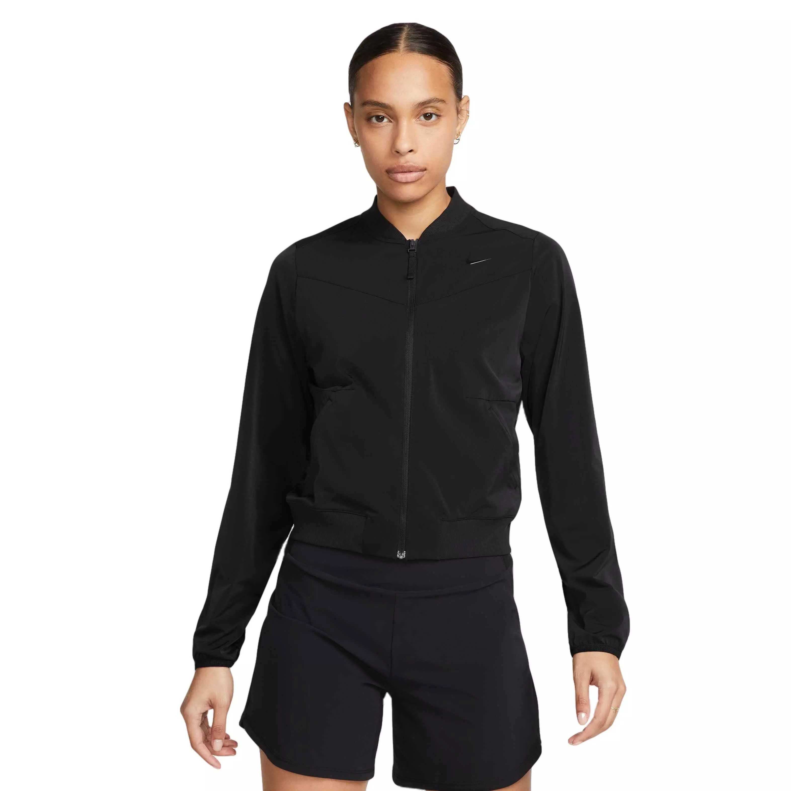 Nike Women's Dri-FIT Bliss Bomber Jacket-Black - BLACK