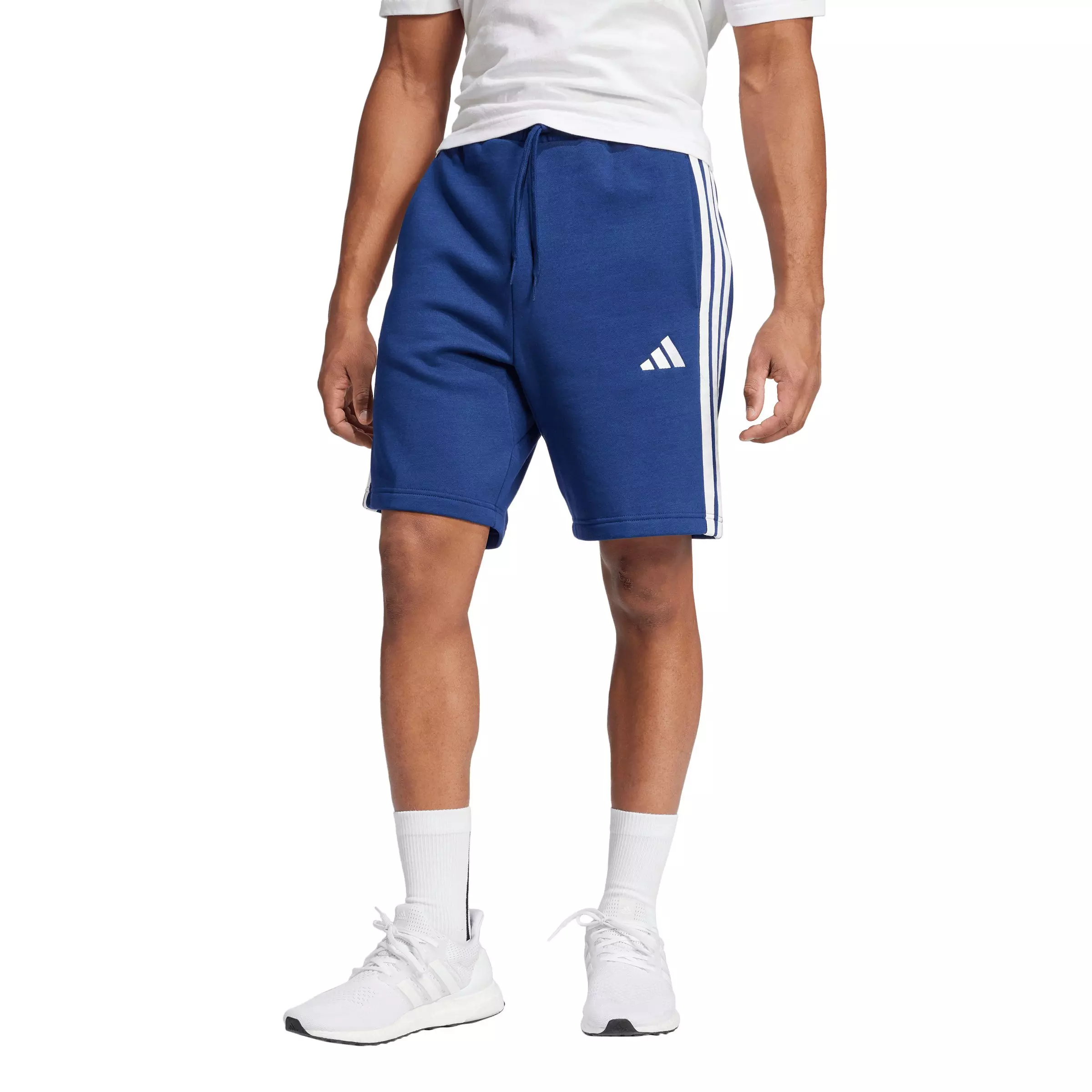 adidas Men's Essentials 3-Stripes Fleece Shorts - Blue/White - BLUE/WHITE