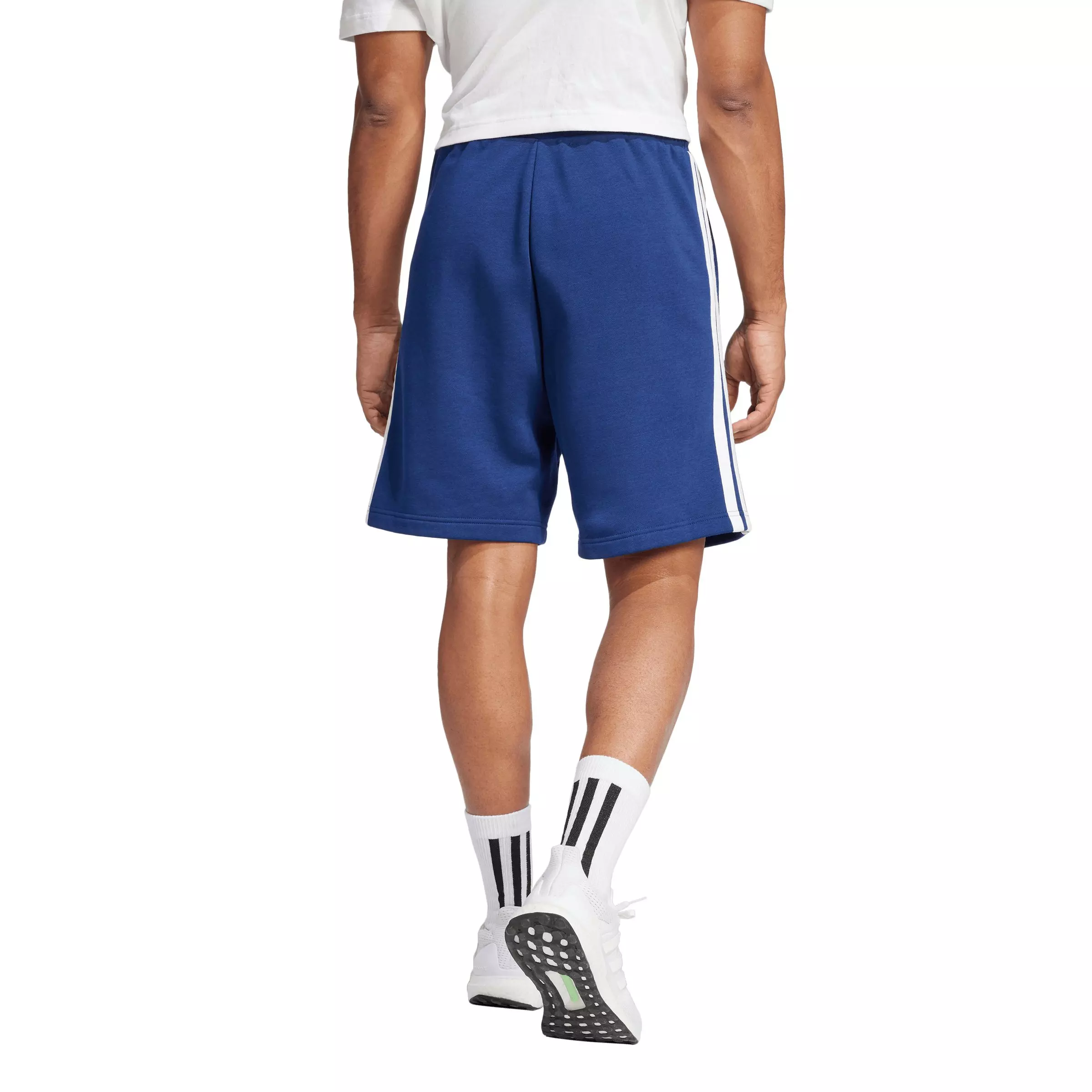 adidas Men's Essentials 3-Stripes Fleece Shorts - Blue/White - BLUE/WHITE