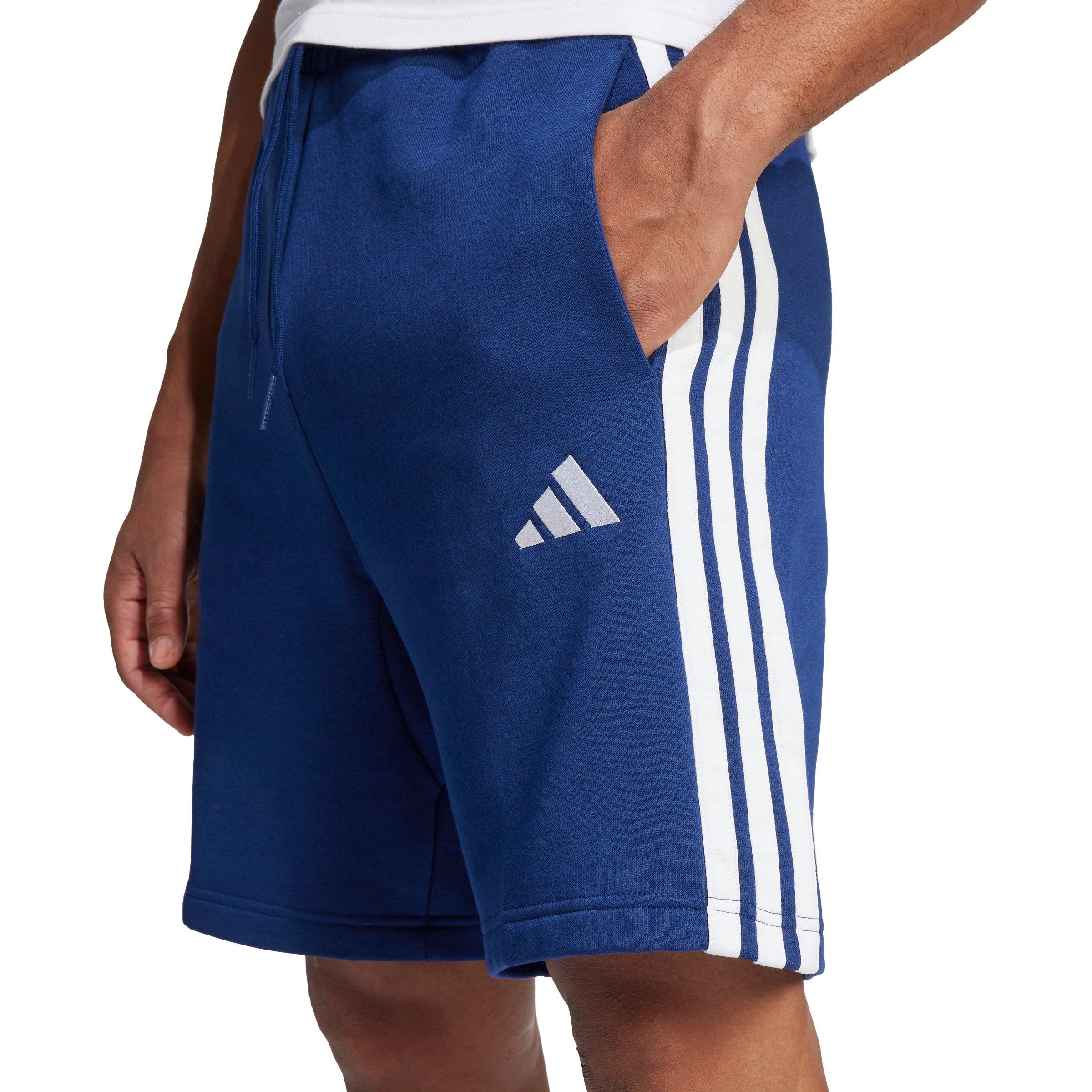 adidas Men's Essentials 3-Stripes Fleece Shorts - Blue/White - BLUE/WHITE Thumbnail View 3