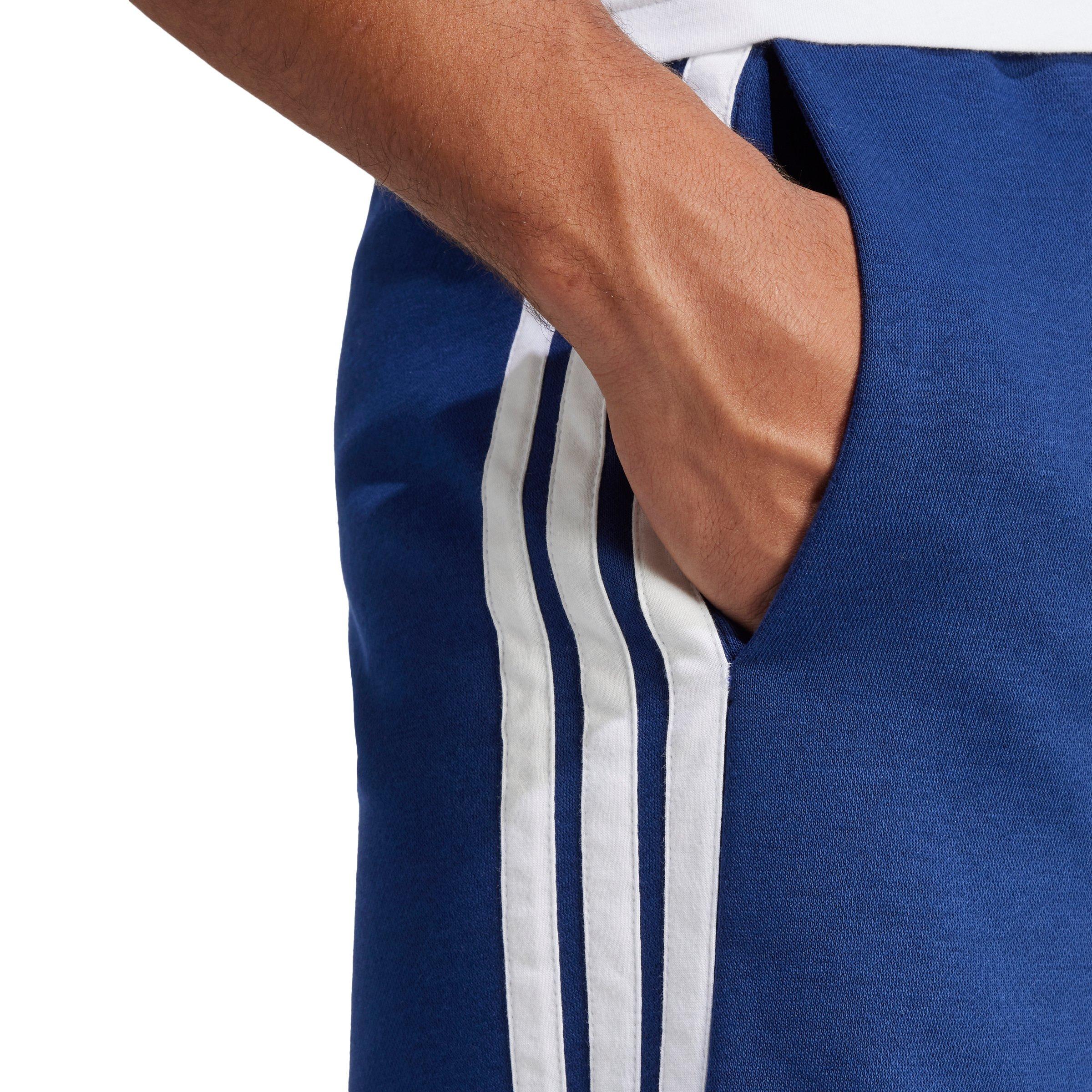 adidas Men's Essentials 3-Stripes Fleece Shorts - Blue/White - BLUE/WHITE Thumbnail View 4