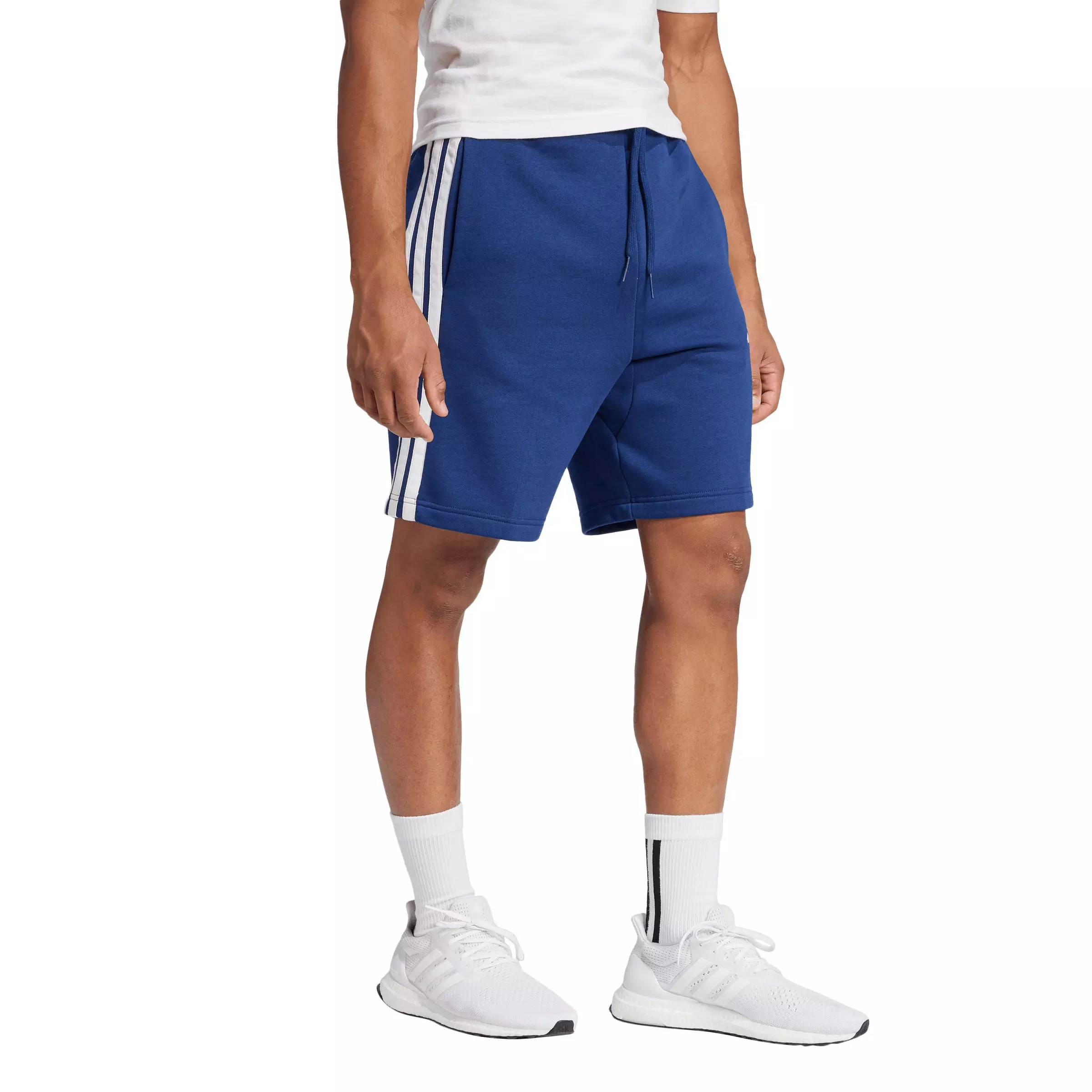 adidas Men's Essentials 3-Stripes Fleece Shorts - Blue/White - BLUE/WHITE