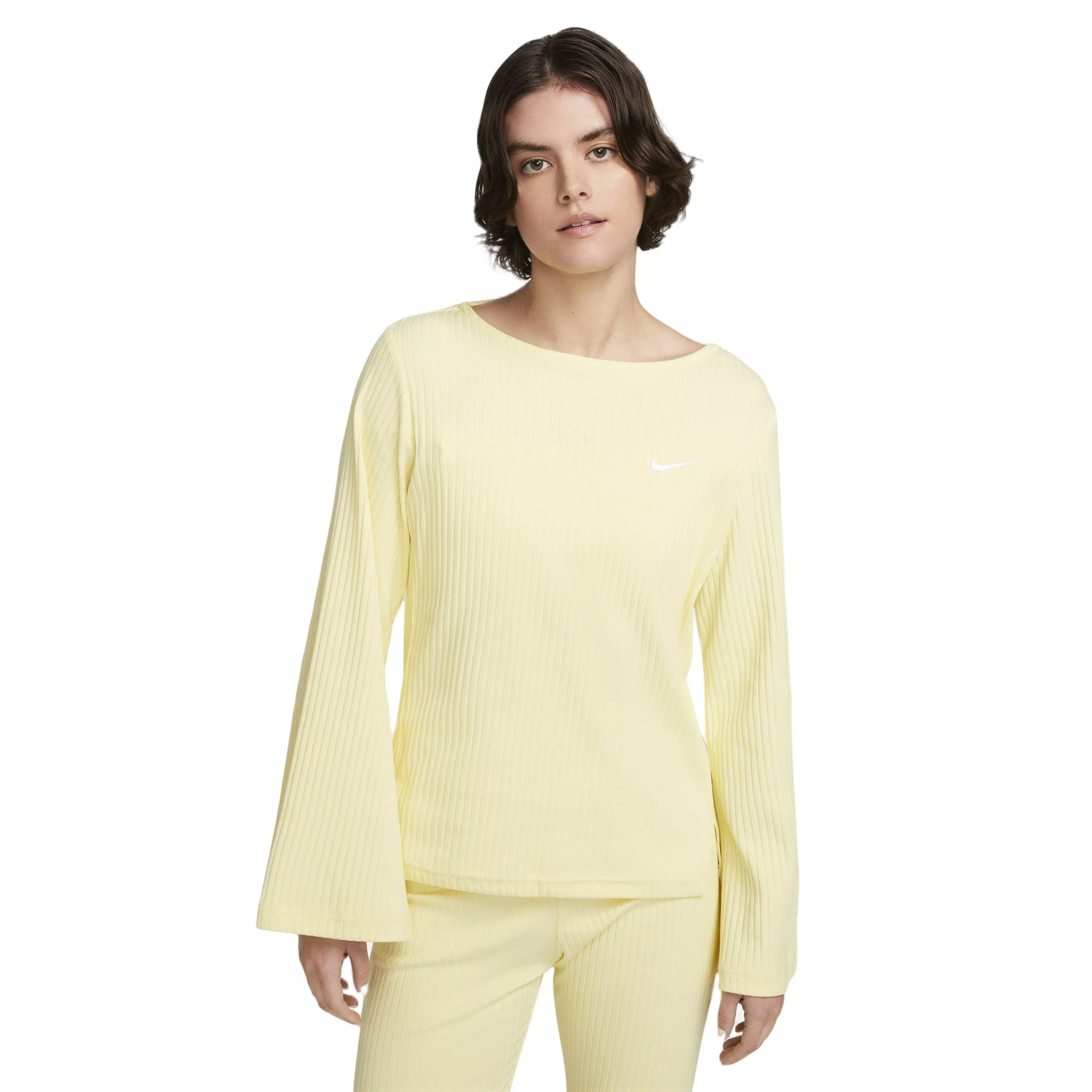 Nike Women's Sportswear Ribbed Jersey Long-Sleeve Top - YELLOW