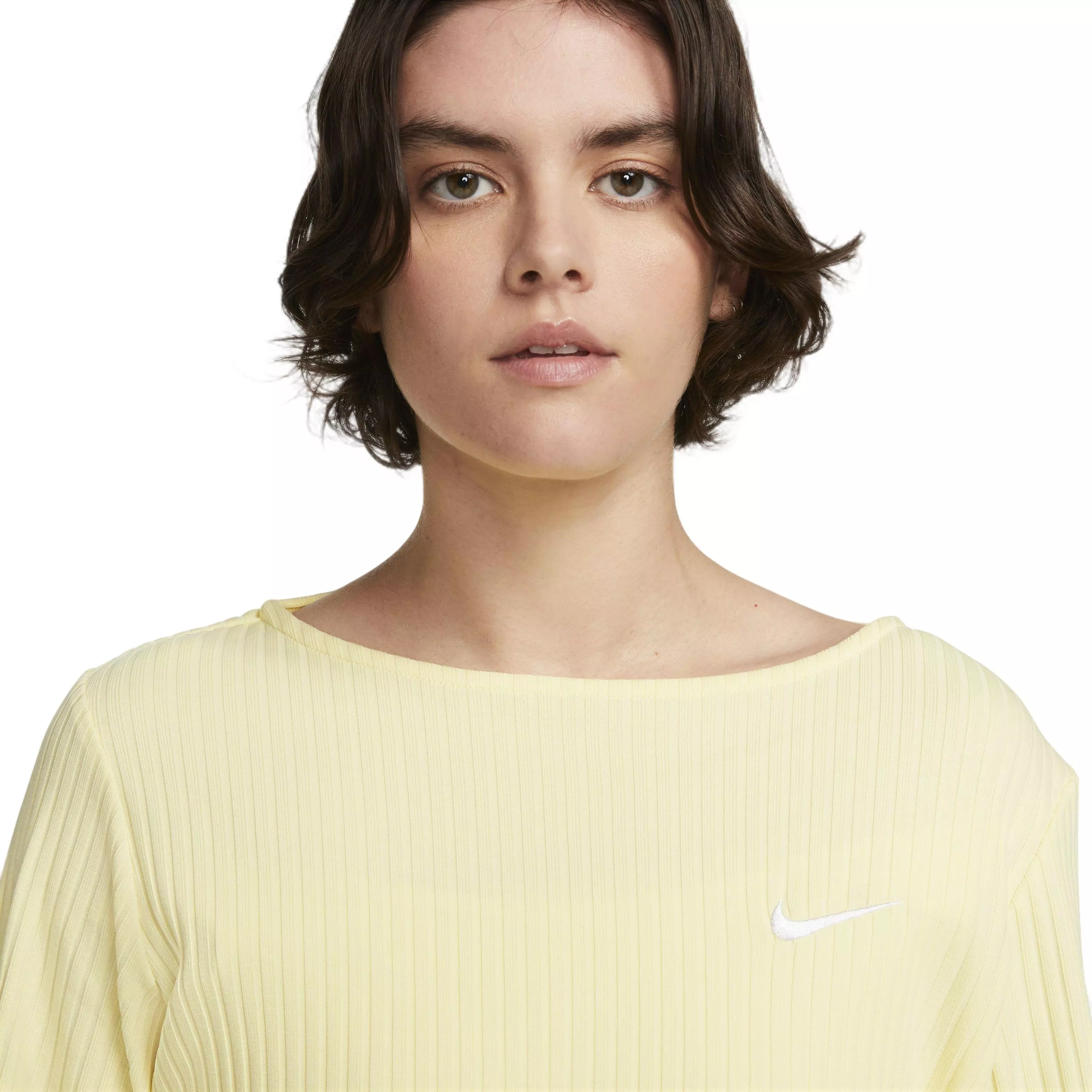 Nike Women's Sportswear Ribbed Jersey Long-Sleeve Top - YELLOW