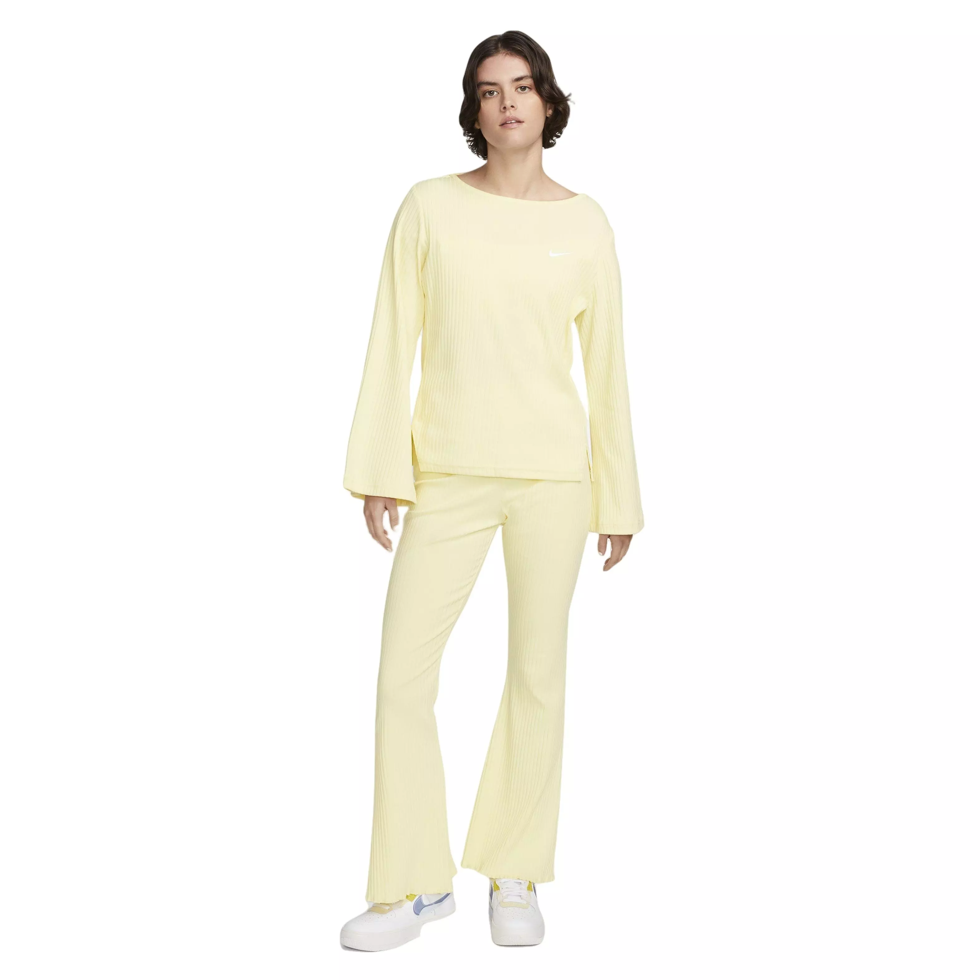 Nike Women's Sportswear Ribbed Jersey Long-Sleeve Top - YELLOW