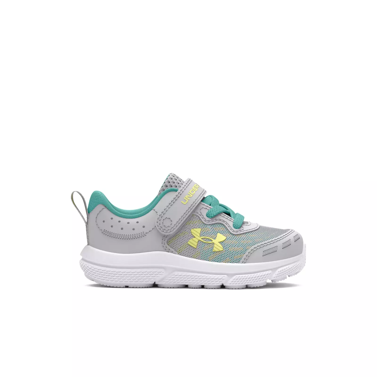 Under Armour Assert 10 AC "Halo Gray/Radial Turquoise/Sonic Yellow" Infant Girls' Running Shoe - GREY/TURQUOISE/YELLOW