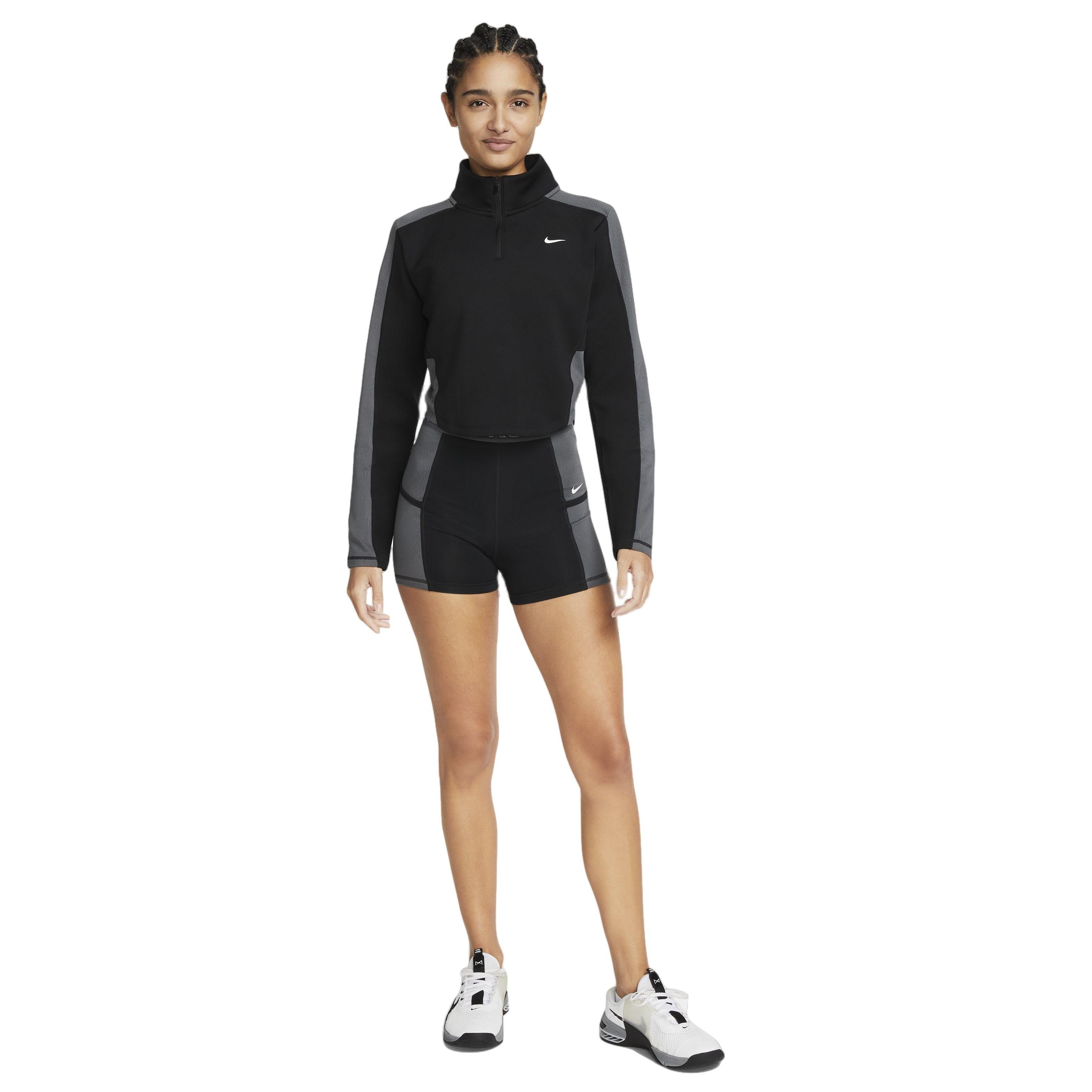 Nike Women's Dri-FIT 1/4-Zip Long-Sleeve Femme Training Top - BLACK/GREY Thumbnail View 4