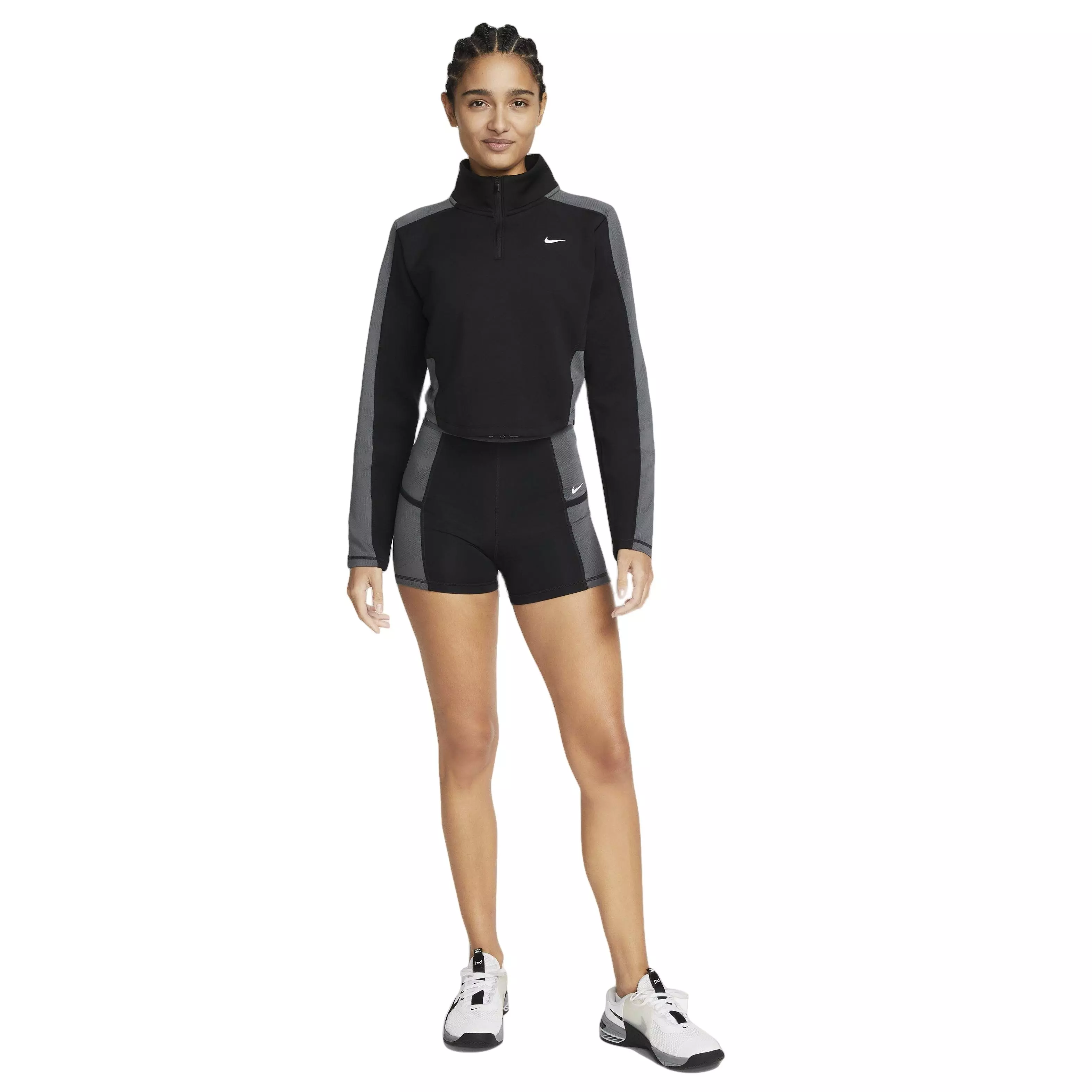 Nike Women's Dri-FIT 1/4-Zip Long-Sleeve Femme Training Top - BLACK/GREY